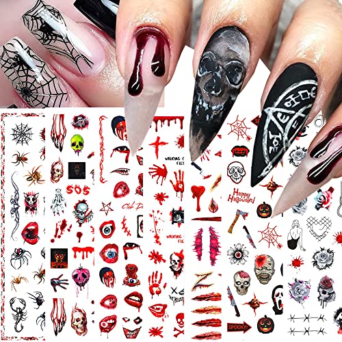 8 Sheets Halloween Nail Stickers - 3D Self-Adhesive Nail Art Decals for DIY Nail Decorations | Bat Horror Design Nail Tattoos for Halloween Parties & Summer Holidays | Perfect for Nail Art Enthusiasts and Costume Events
