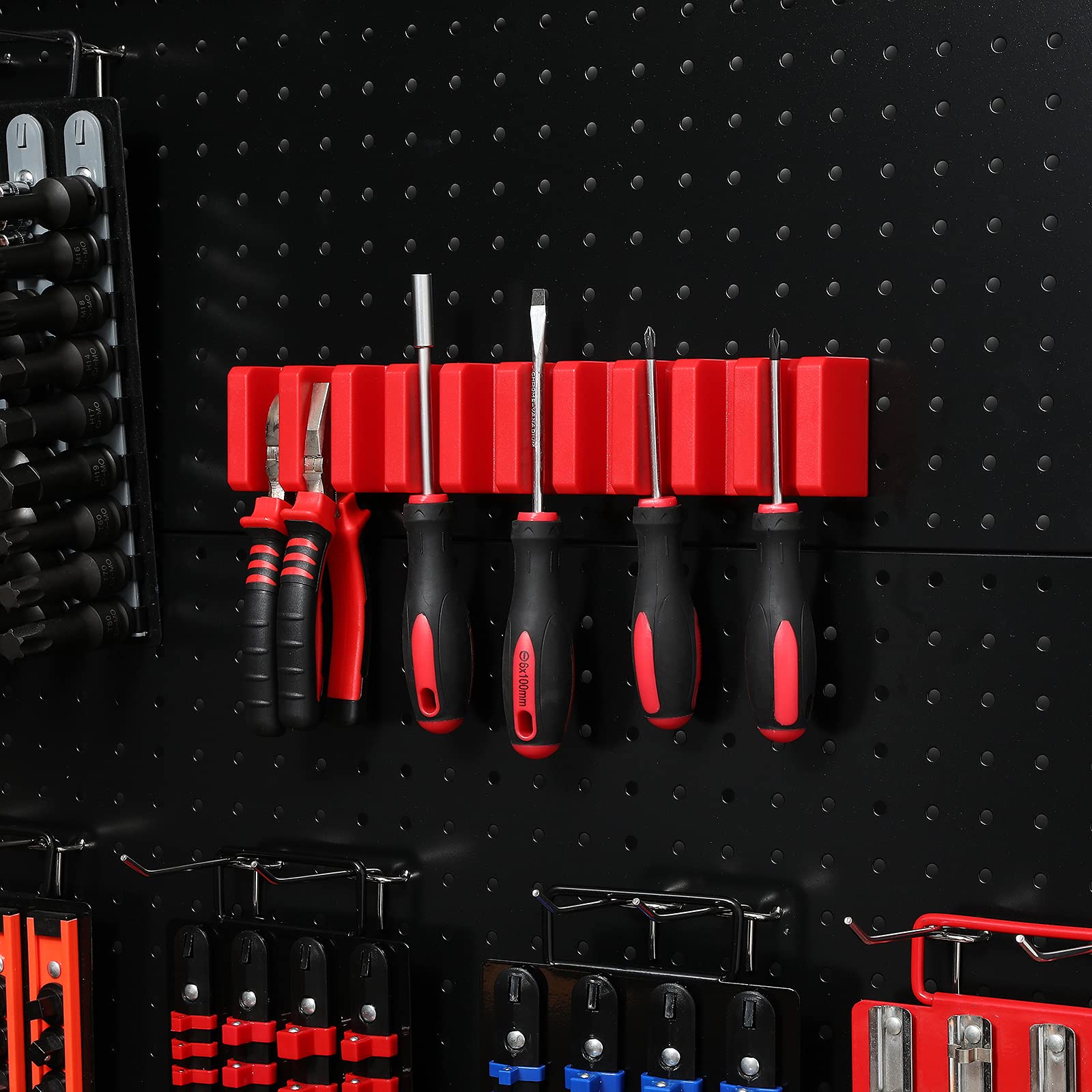 EMENTOL Red Magnetic Plier & Wrench Holder - 10-Piece Tool Organizer Set with Modular Screwdriver Storage | Perfect for Garage, Workshop & DIY Projects