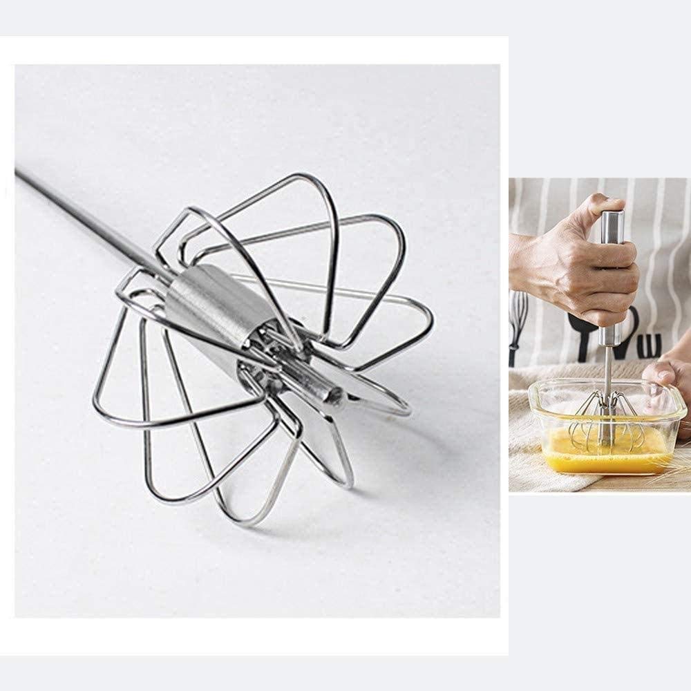 2 Pack Stainless Steel Rotary Egg Beater - Semi Automatic Hand Push Whisk Blender for Eggs, Milk Frothing & Mixing | Durable 14