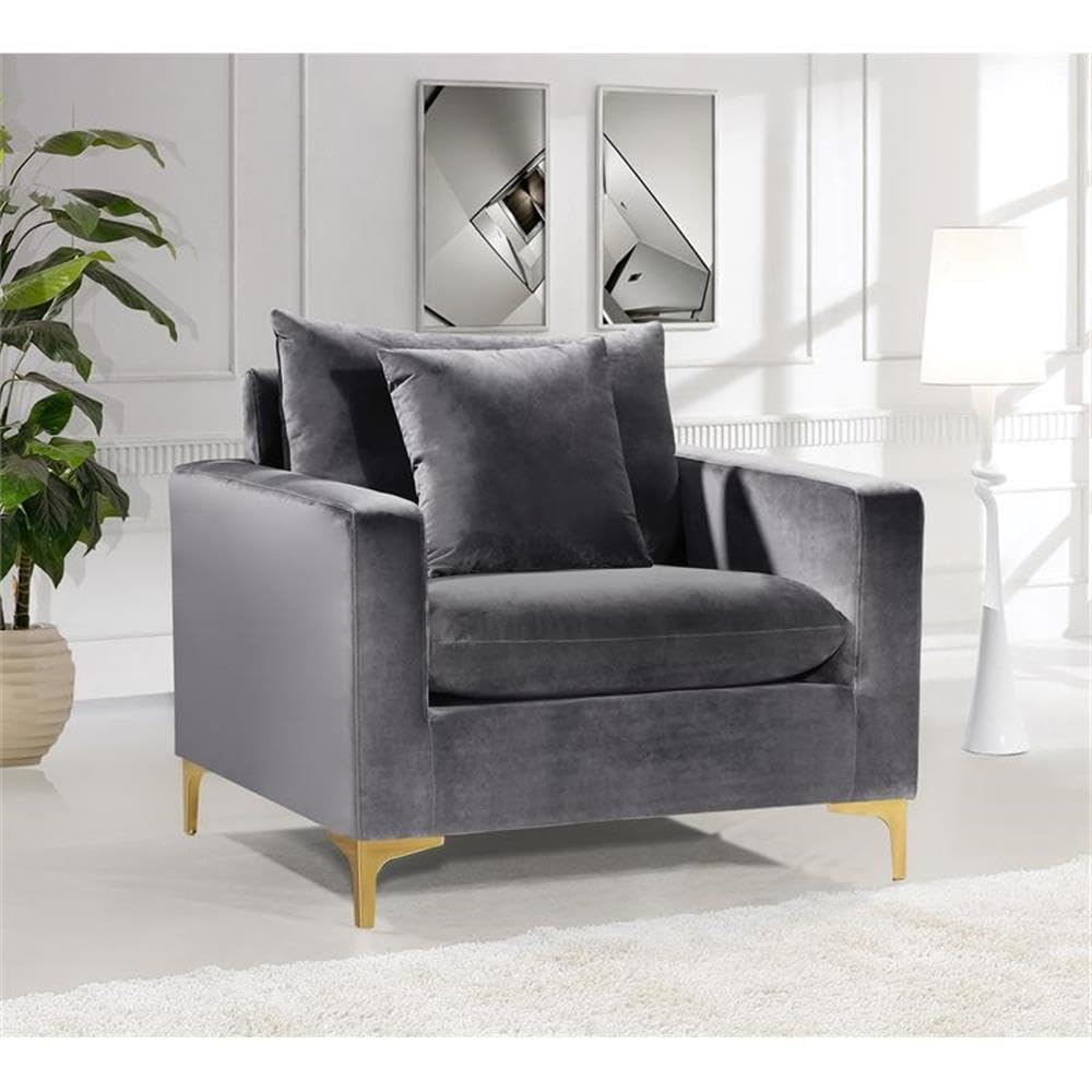 Home Square 2-Piece Reversible Velvet Sectional Sofa Set with Accent Chair in Gray - Modern Living Room Furniture for Small Spaces & Apartments