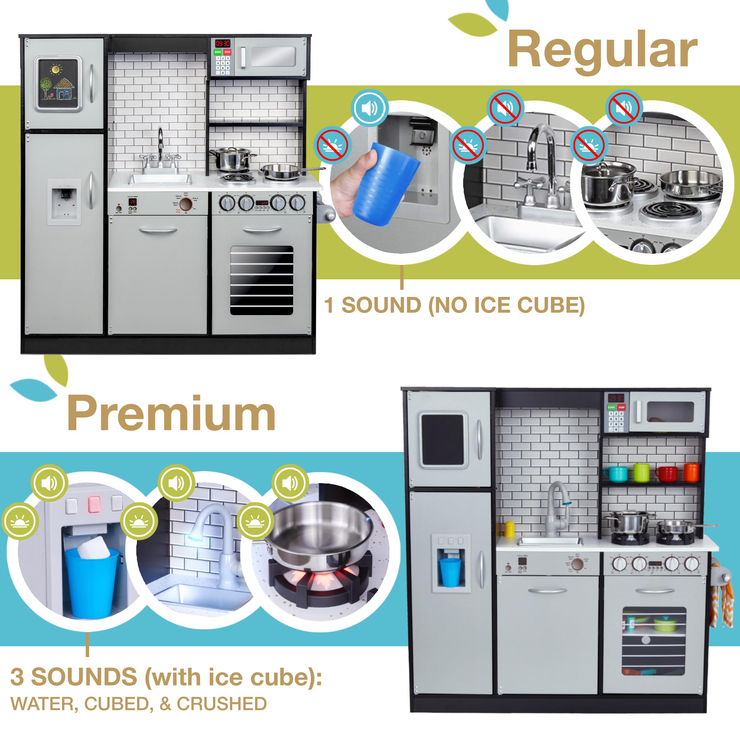 **Lil' Jumbl Kids Wooden Play Kitchen Set with Realistic Sounds & Lights - Battery Operated Icemaker, Burners, Faucet & Microwave - Includes Pots & Pans - Charcoal - Perfect for Pretend Play & Early Learning**