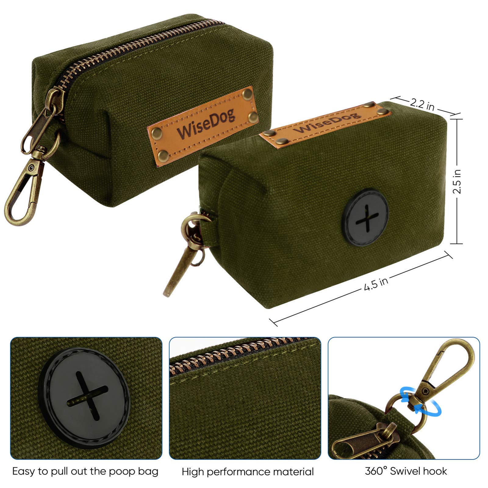 Wisedog Adjustable Dog Collar and Leash Set for Small Medium Large Dogs - Durable Pet Collar with Matching Leash & Free Poop Bag Holder (Green, Size S) - Perfect for Walking, Training and Outdoor Adventures
