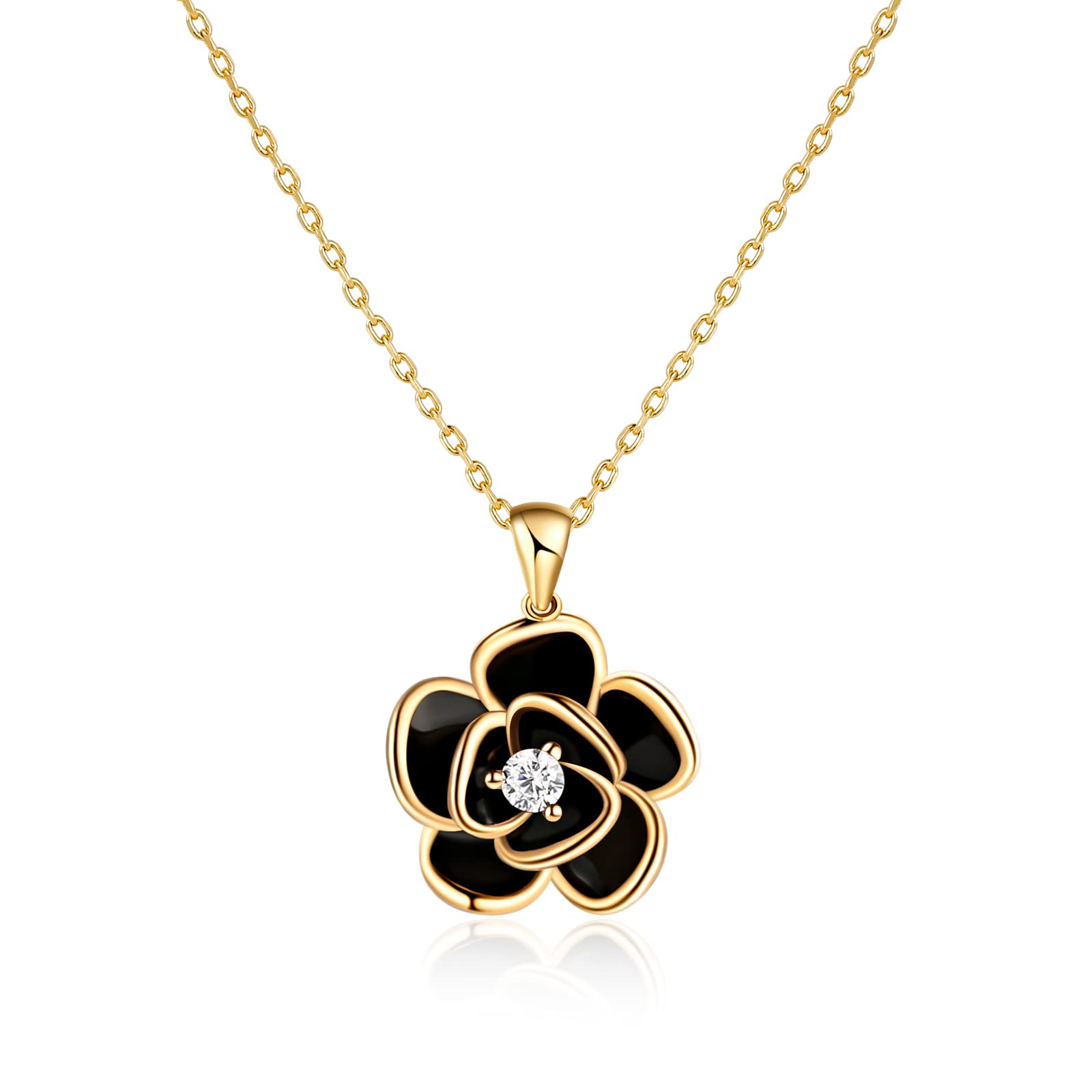 BELLNA Rose Gold Plated Cubic Zirconia Flower Pendant Necklace for Women - Elegant Jewelry Gift for Wife, Daughter, Mom | Perfect for Valentine's Day, Anniversary, Birthday & Special Occasions