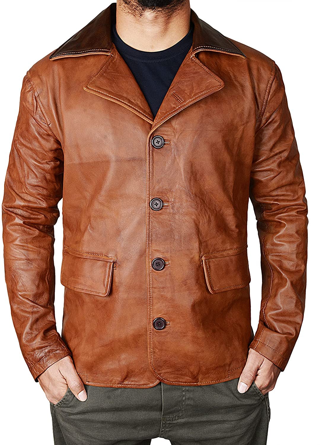 Vintage Men's 3/4 Length Leather Car Coat for Winter - Classic Driving Jacket with Warm Lining | Perfect for Road Trips, Commuting & Cold Weather Fashion