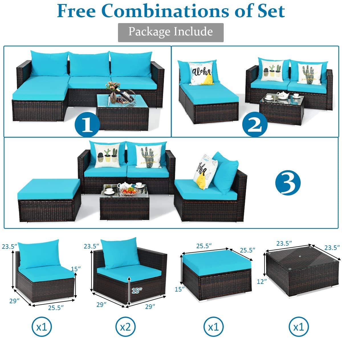 5-Piece Patio Conversation Set - Rattan Wicker Outdoor Sectional Sofa with Coffee Table & Cushions - Perfect for Garden, Lawn, Porch & Backyard Relaxation
