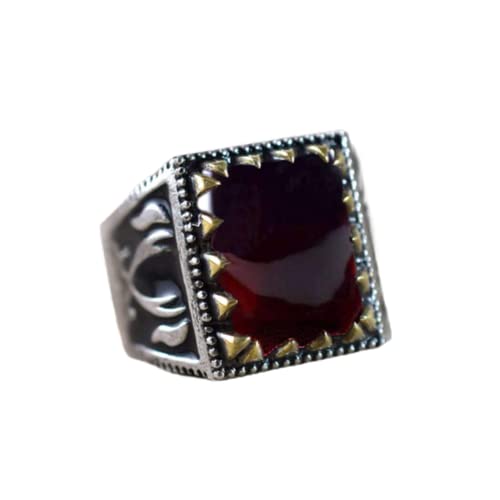 Garnet Gemstone Ring for Men - 925 Sterling Silver Handmade Sword Design Ring - Natural Two Tone Antique Jewelry - Perfect Gift for Him & Everyday Wear - Warrior & Vintage Style Ring for Casual & Formal Occasions