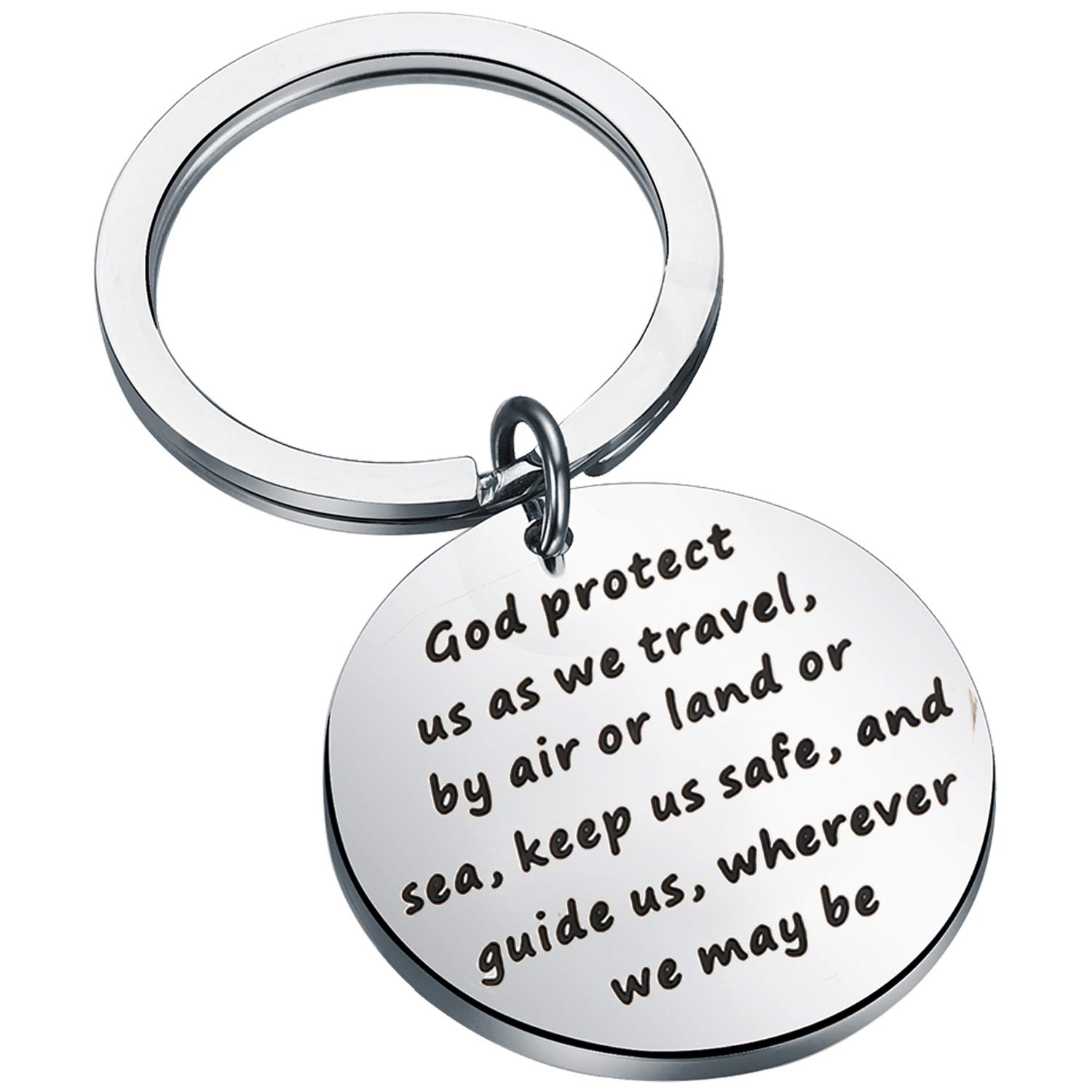 BEKECH Traveler's Prayer Keychain - Religious Travel Protection Key Ring, God Bless Us Safe Journey Gift for Men & Women - Perfect for Airplane, Car, Backpack & Luggage Travel Accessories