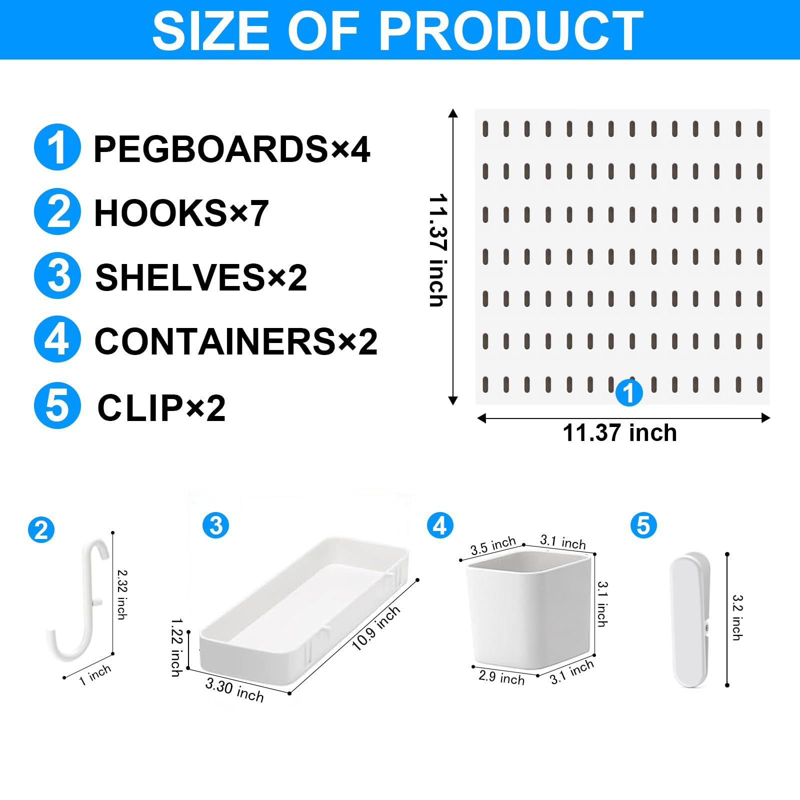 17-Piece Pegboard Combination Kit - 4 Peg Boards & 13 Accessories - Wall Organizer for Crafts, Tools & Nursery Storage - White Modular Hanging Display System (22