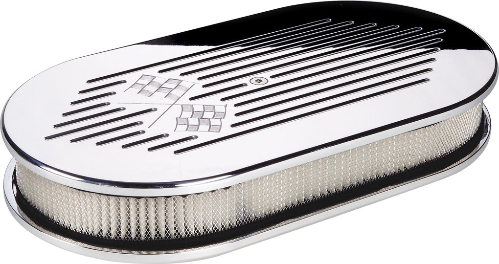 Billet Specialties 15427 Large Oval Cross Flags Billet Air Cleaner - High Performance Air Intake for Muscle Cars & Hot Rods - Perfect for Street Racing & Car Shows