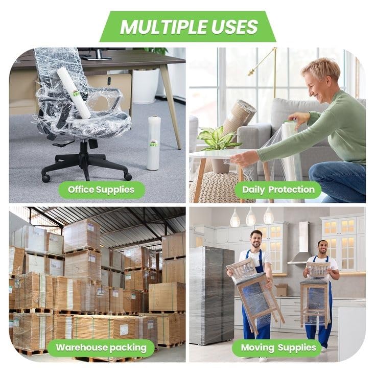 Afreshwrap 9 Inch x 1500 Ft Clear Stretch Film Roll - Heavy Duty Packaging Wrap for Moving, Shipping & Storage - Multipurpose Plastic Wrap for Food, Pallet & Industrial Use (1 Pack)