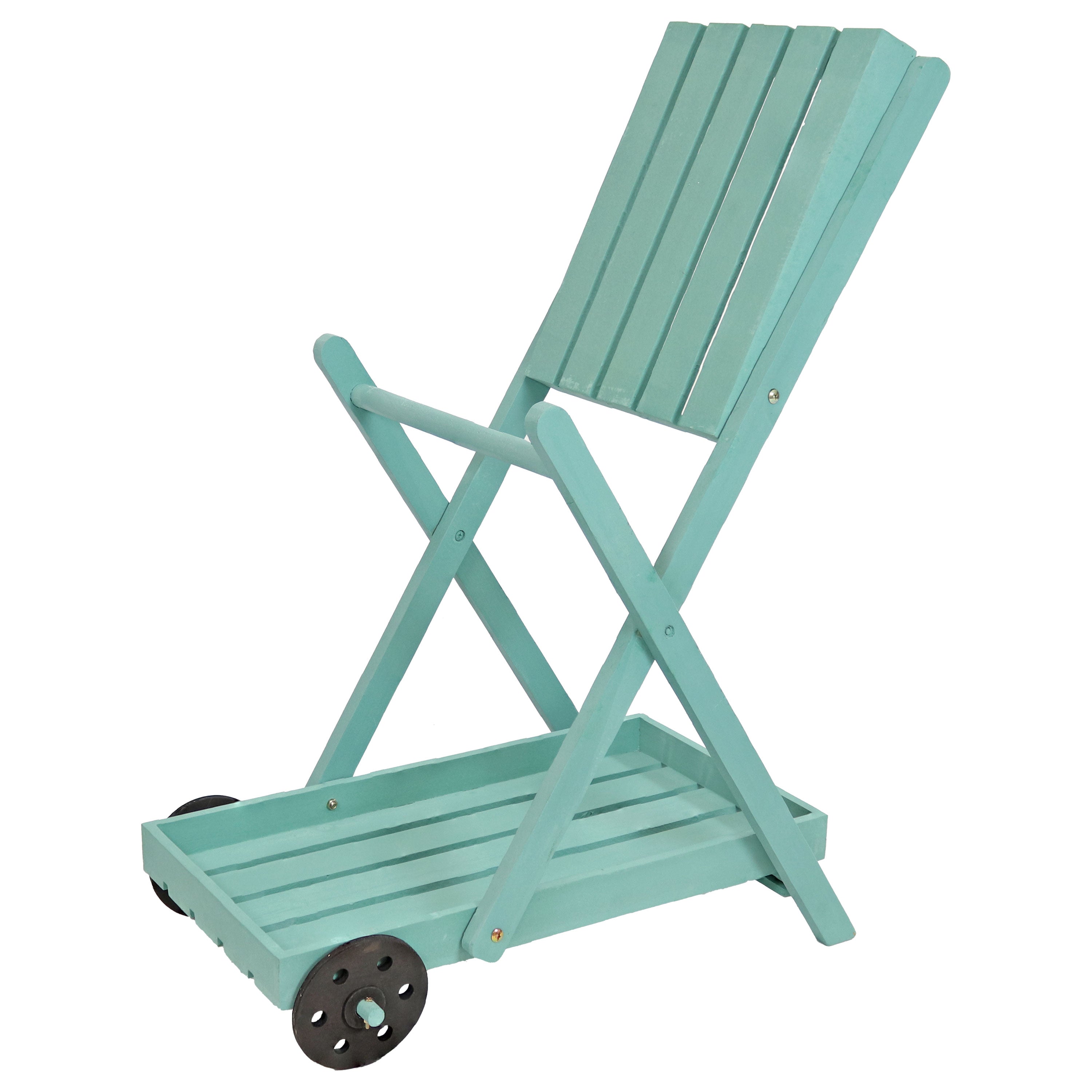 2-Tiered Flower Garden Cart by Sunnydaze - 34 Inch Height, Robin Egg Blue - Perfect for Outdoor Gardening, Patio Decor & Plant Transport