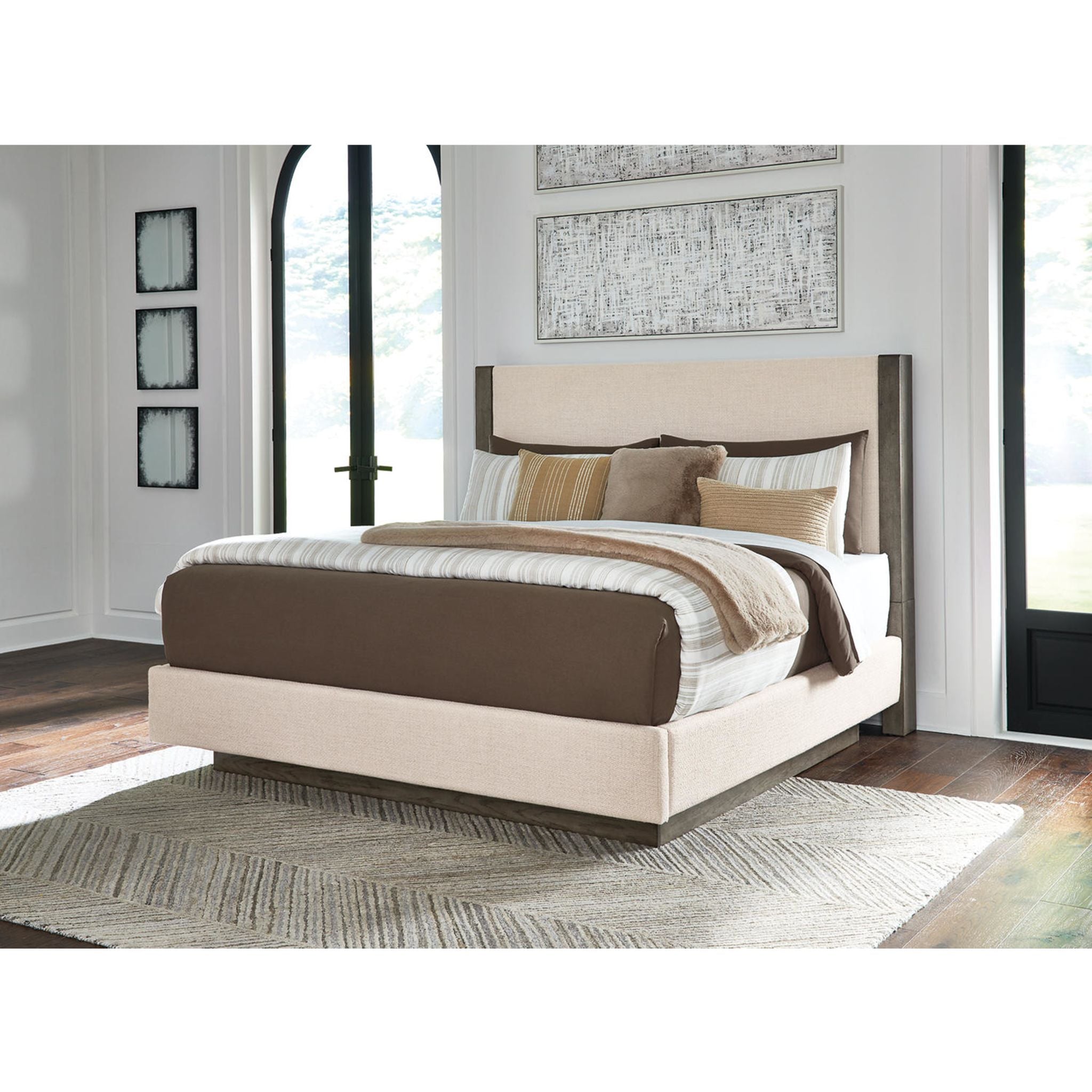 Anibecca Upholstered Panel Bed - Queen Size Weathered Gray Fabric Headboard - Modern Bedroom Furniture for Master & Guest Rooms