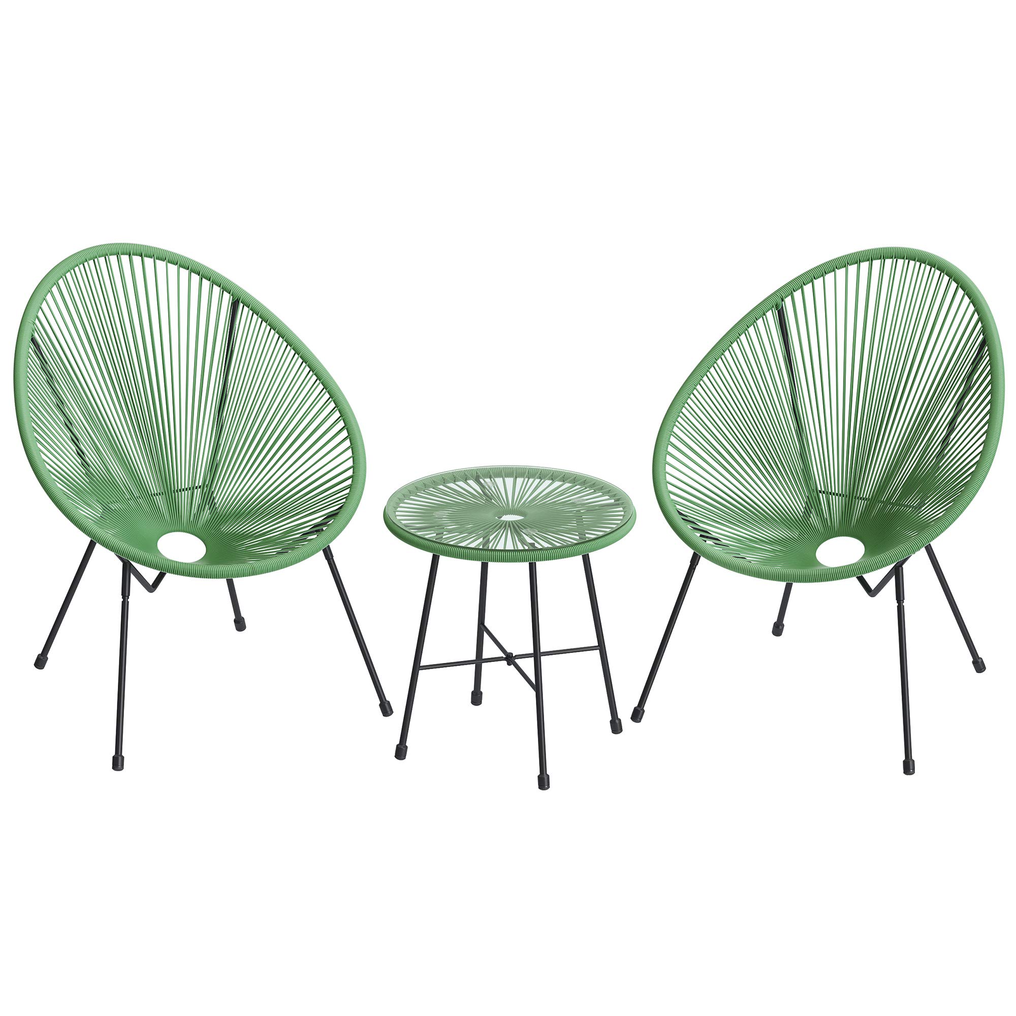 SONGMICS 3-Piece Acapulco Patio Set with Glass Table - Modern Outdoor Furniture for Garden, Balcony & Poolside - Light Green Bistro Chairs Perfect for Relaxing & Entertaining