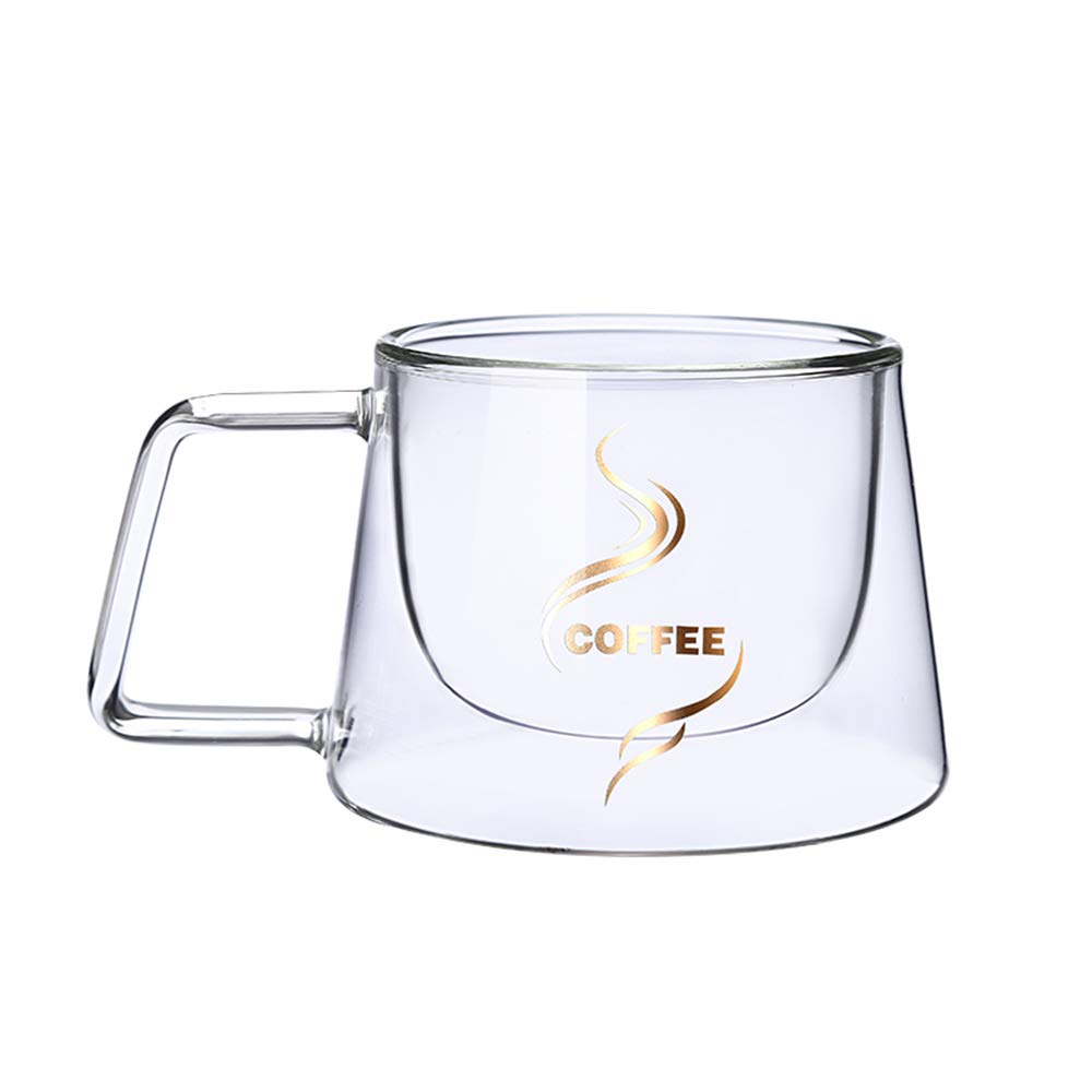 Double Wall Insulated Glass Coffee Mug with Handle - 4oz Clear Heat Resistant Cup for Hot & Cold Drinks - Dishwasher Safe for Tea, Milk, Latte, Espresso, Cappuccino, Juice & Iced Beverages - Perfect for Home, Office & Cafe Use