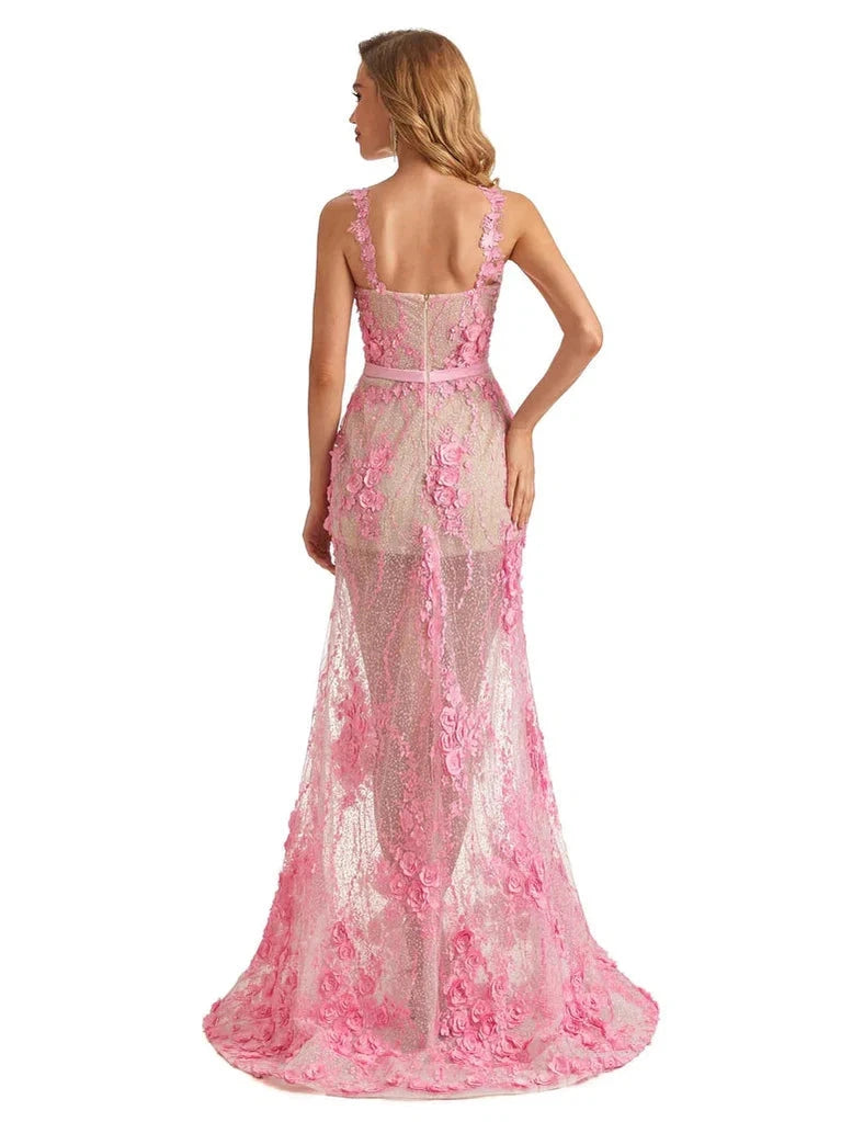 Elegant Mermaid Applique Side Slit Long Prom Dress for Sweet 16 | Formal Evening Gown with Floral Embroidery (Style 12491) | Perfect for Homecoming, Quinceañera, and Special Occasions