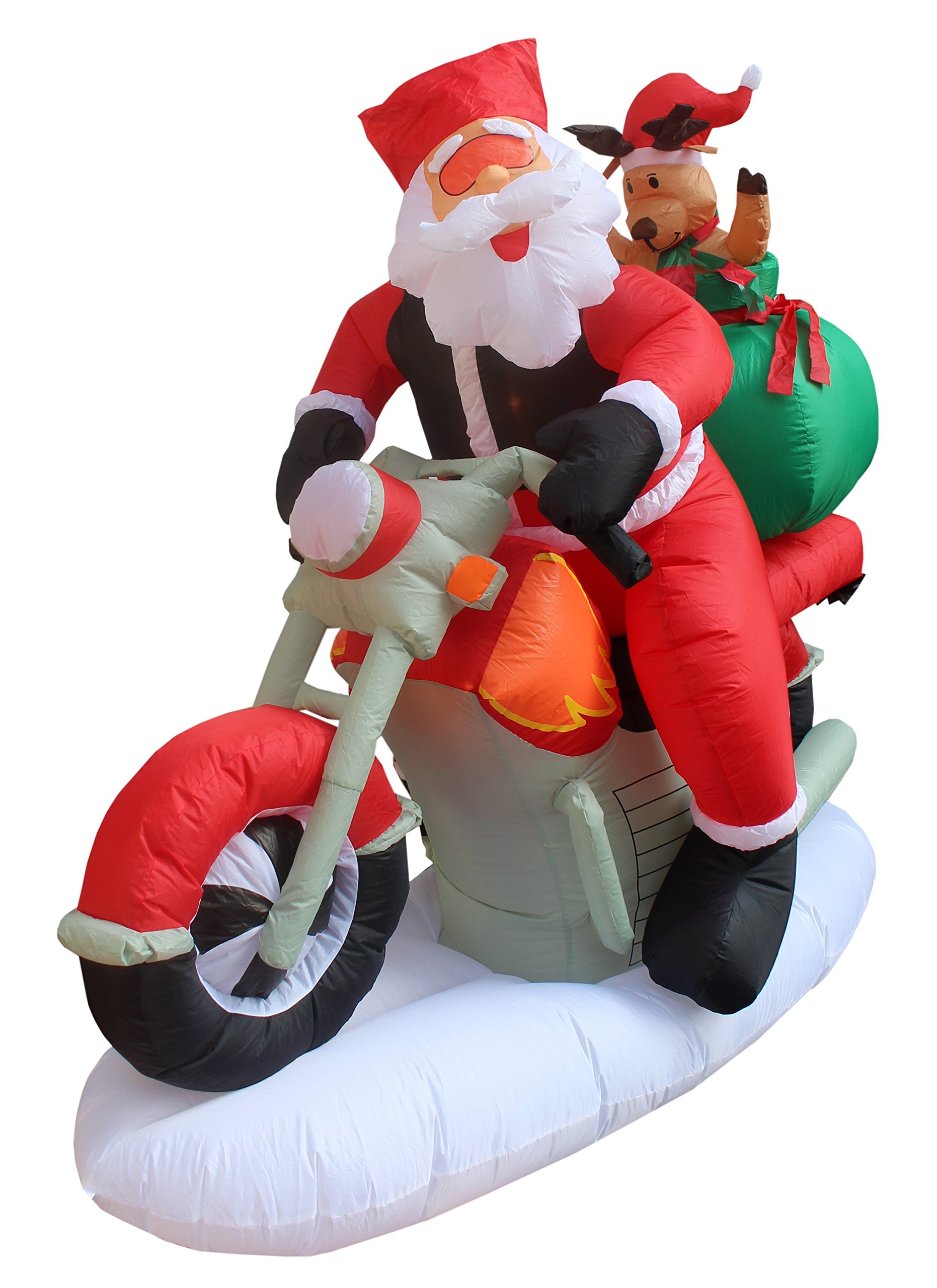 6ft Lighted Inflatable Santa Claus on Motorcycle & 5ft Snowman Campfire Set - Christmas Party Decorations Bundle with Reindeer & Marshmallow Roasting Scene for Outdoor Yard Decor