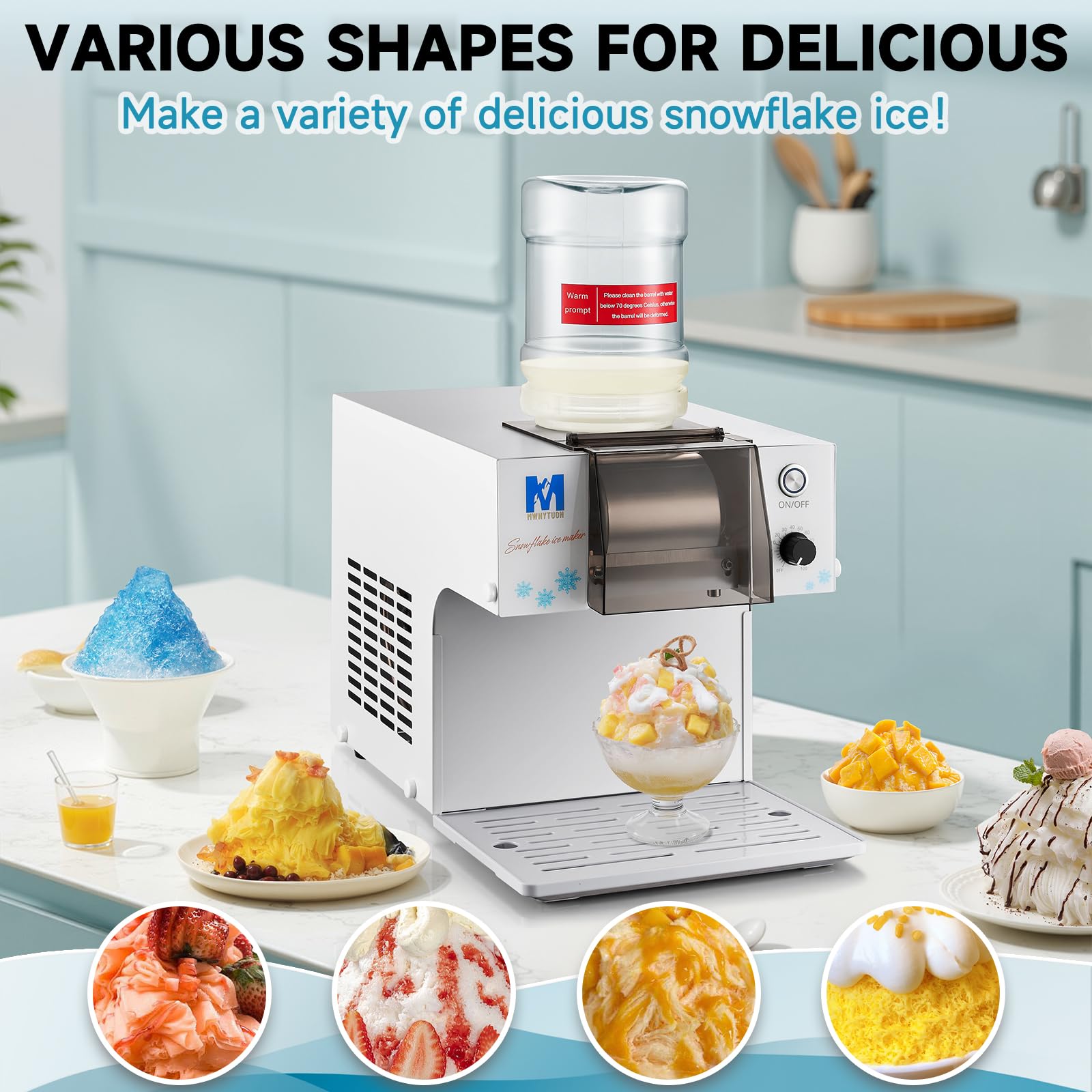 260W Snowflake Ice Maker Machine - Fast Cooling, Food-Grade Stainless Steel Shaved Ice Machine for Kids & Homemade Ice Cream - Perfect for Parties, Home Use & Summer Treats
