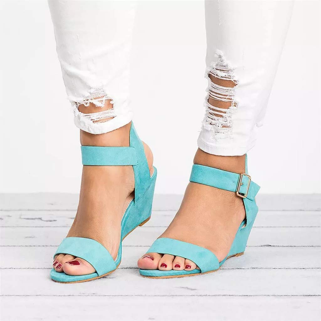 Women's Comfortable Buckle Wedge Sandals - Solid Color Summer Casual Shoes for Walking, Travel & Beach Outfits