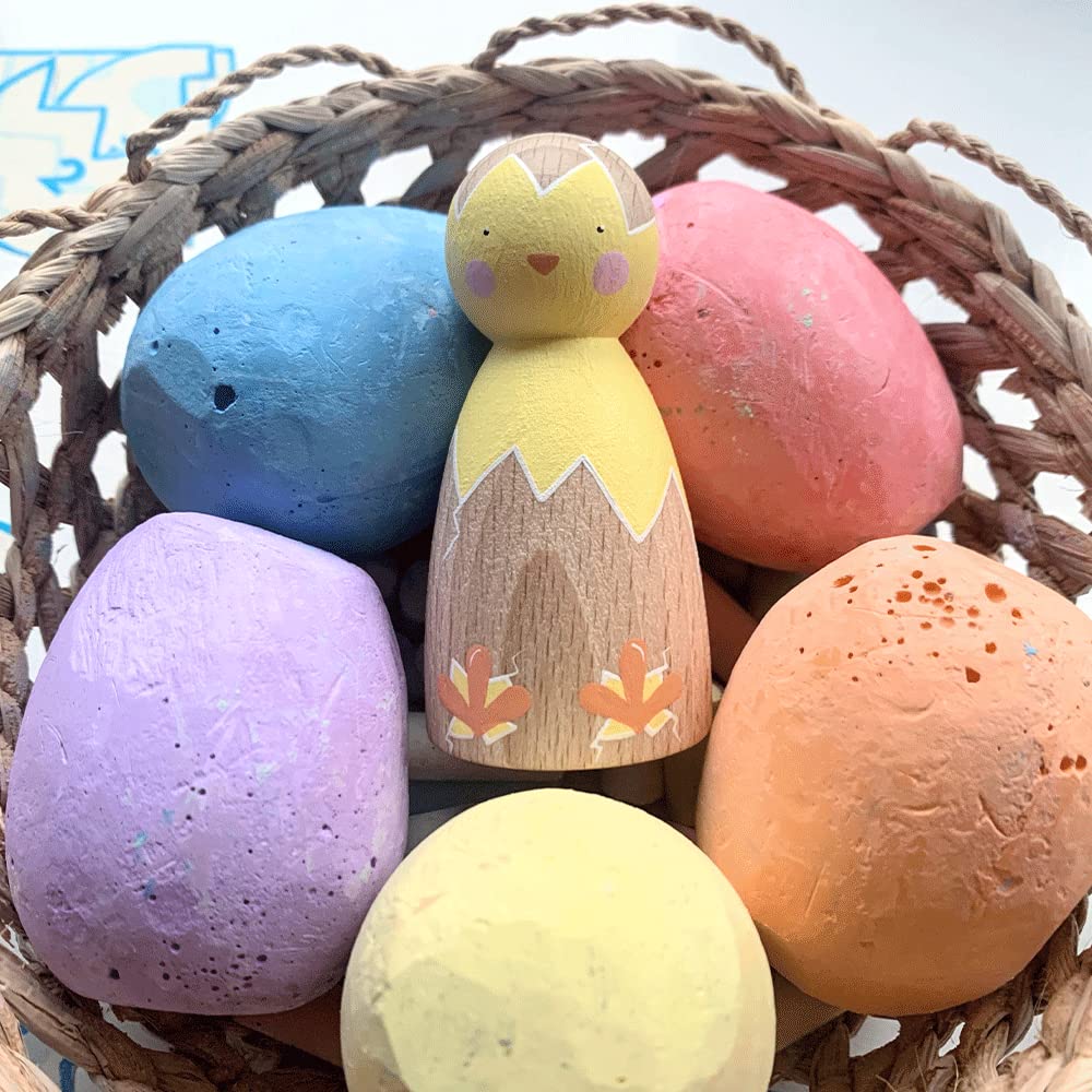 Bigjigs Toys Rainbow Color Chalk Eggs - 6 Piece Set for Kids Outdoor Sidewalk Drawing & Creative Play