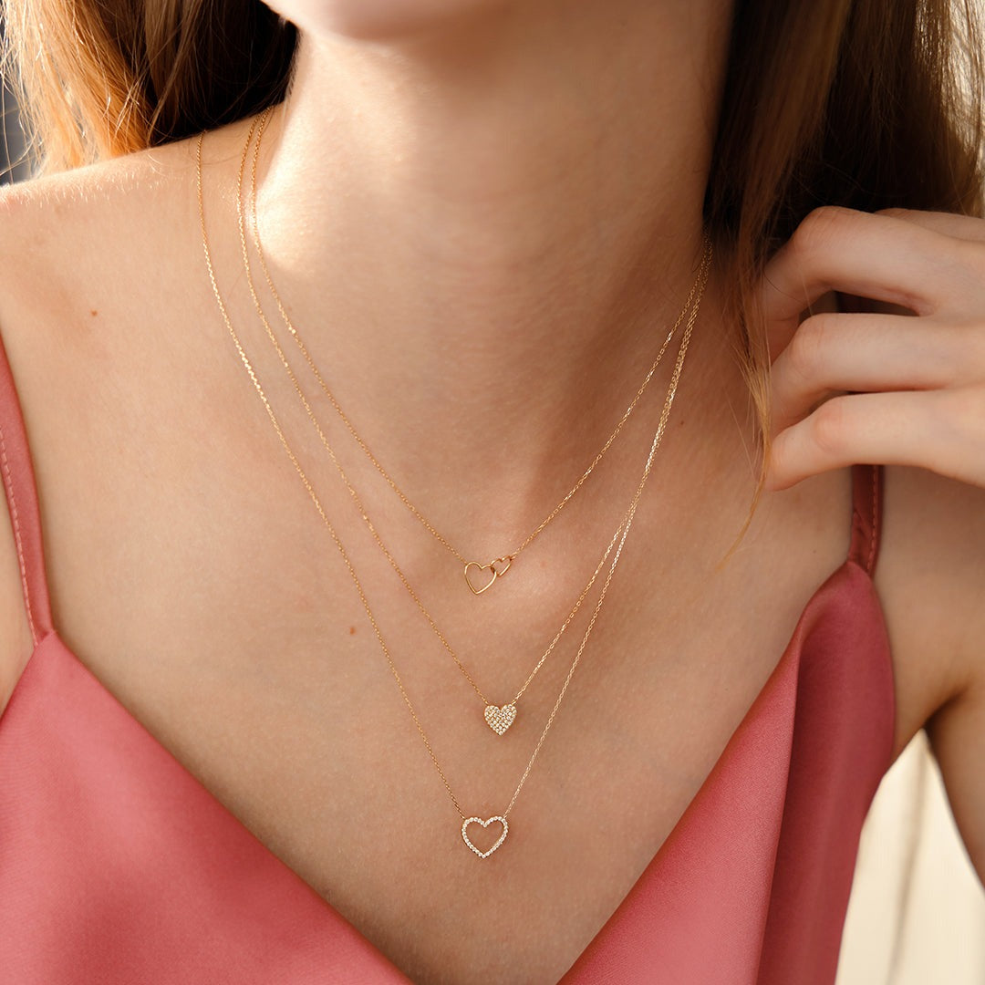 14K Yellow Gold Diamond Pavé Heart Necklace for Women - Elegant Valentine's Day Gift, Anniversary Present & Romantic Jewelry for Her