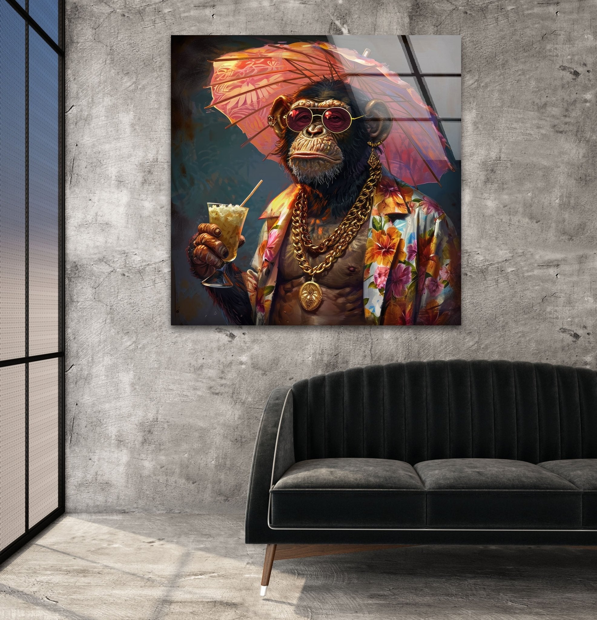 Stylish Monkey Glass Wall Art - Modern Home Decor for Living Room, Bedroom & Office - Perfect Gift for Animal Lovers & Unique Interior Design