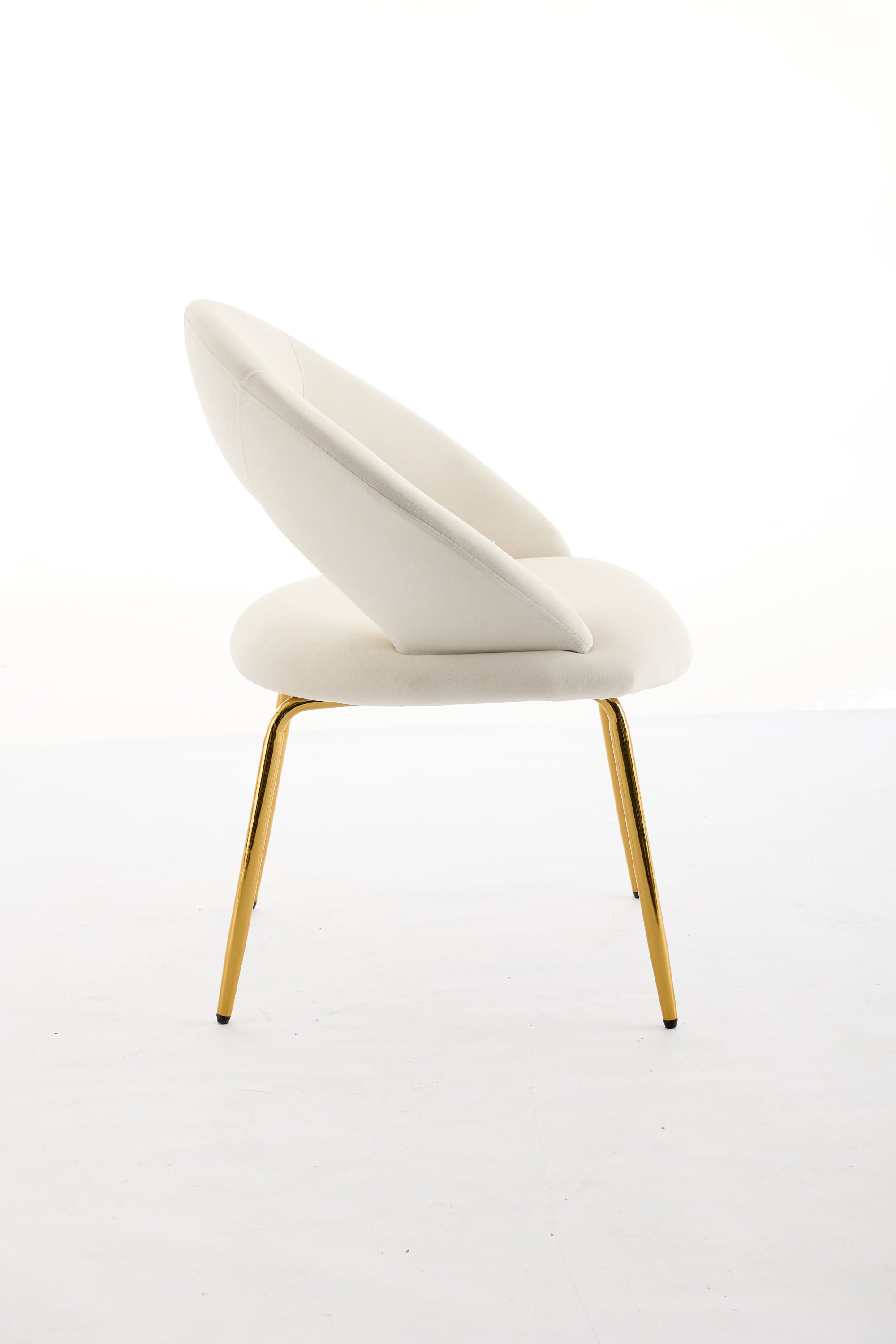 Velvet Dining Chairs Set of 1 - White Upholstered Kitchen Chairs with Curved Backrest & Gold Metal Legs for Dining Room, Restaurant or Home Decor