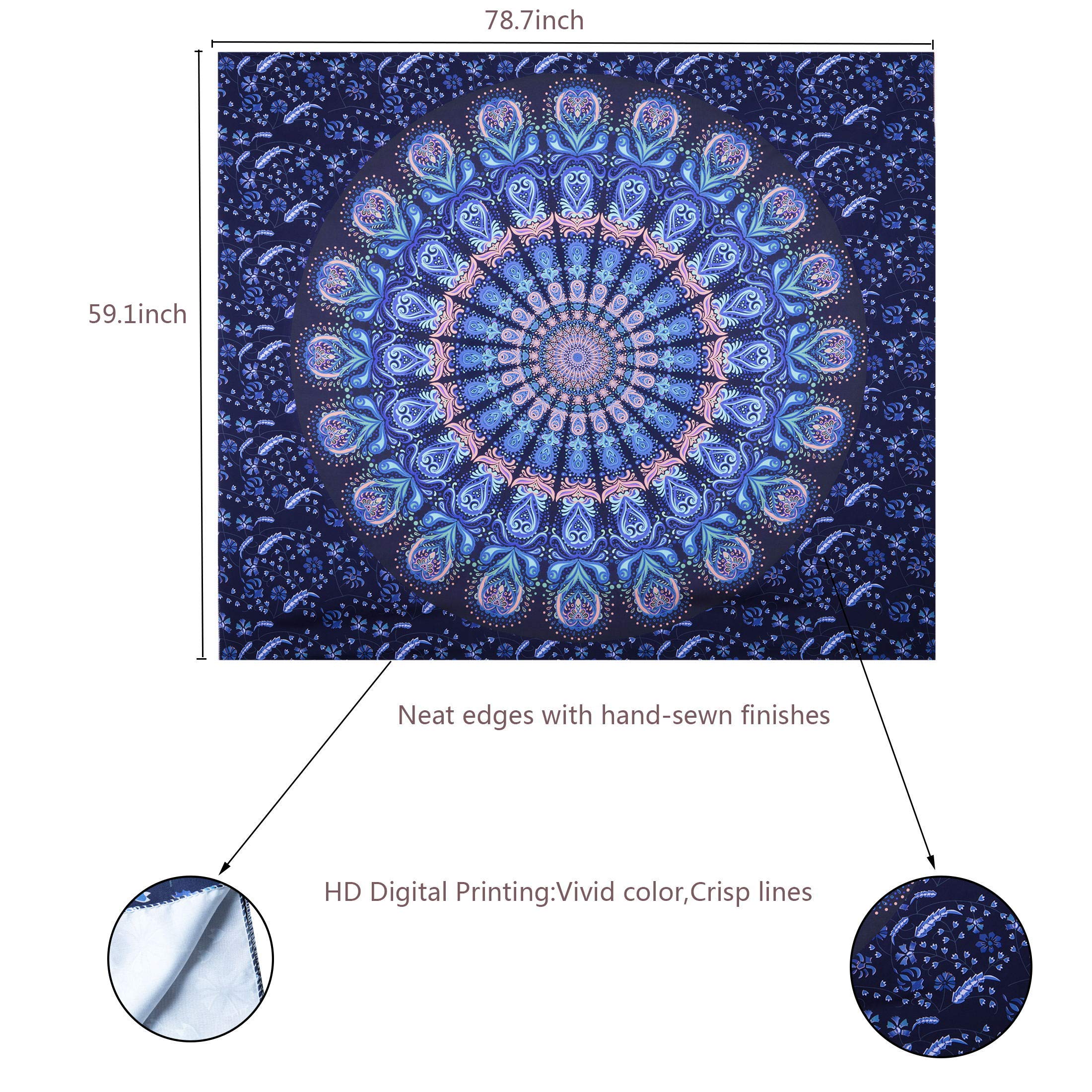 FOCUSSEXY Mandala Tapestry Wall Hanging - Bohemian Hippie Flower Psychedelic Decor for Bedroom, Living Room & Dorm | Perfect for Meditation Spaces, Yoga Studios & Festival Decorations