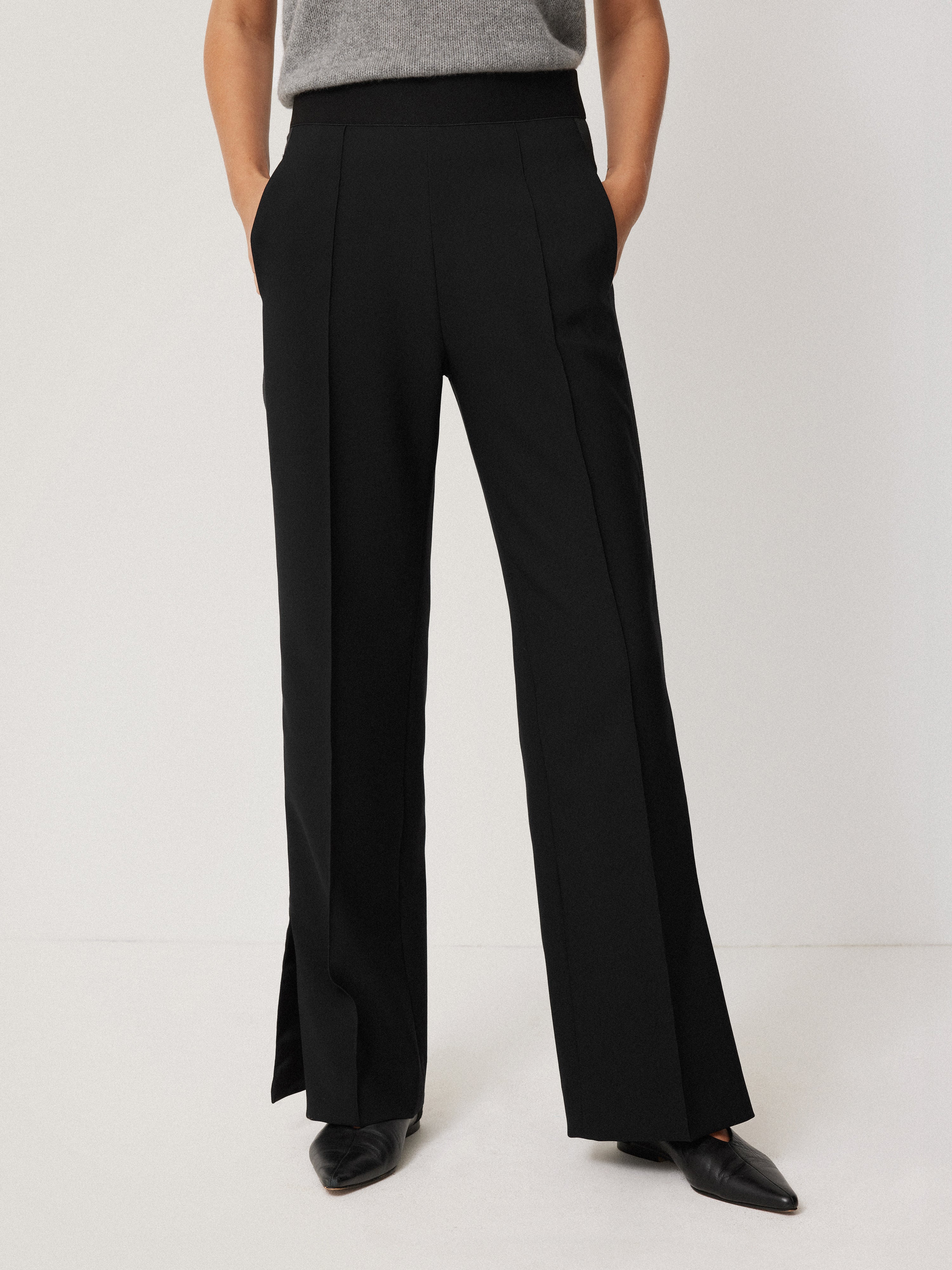 Women's Black Crepe Split Hem Jogger Pants - Comfortable Lounge & Casual Wear for Yoga, Running, and Everyday Outfits