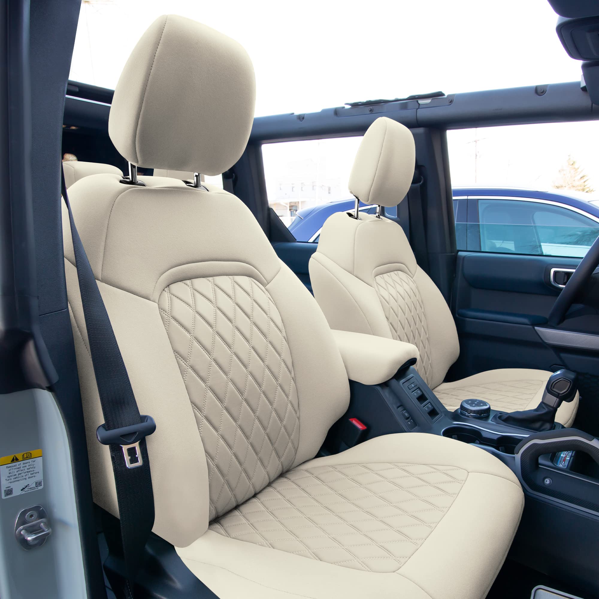 Custom Fit Neoprene Seat Covers for Ford Bronco 2021-2022 - Waterproof Neosupreme Front Set in Solid Beige | Durable & Protective Car Seat Covers for SUV | Perfect for Off-Roading, Camping & Daily Commute