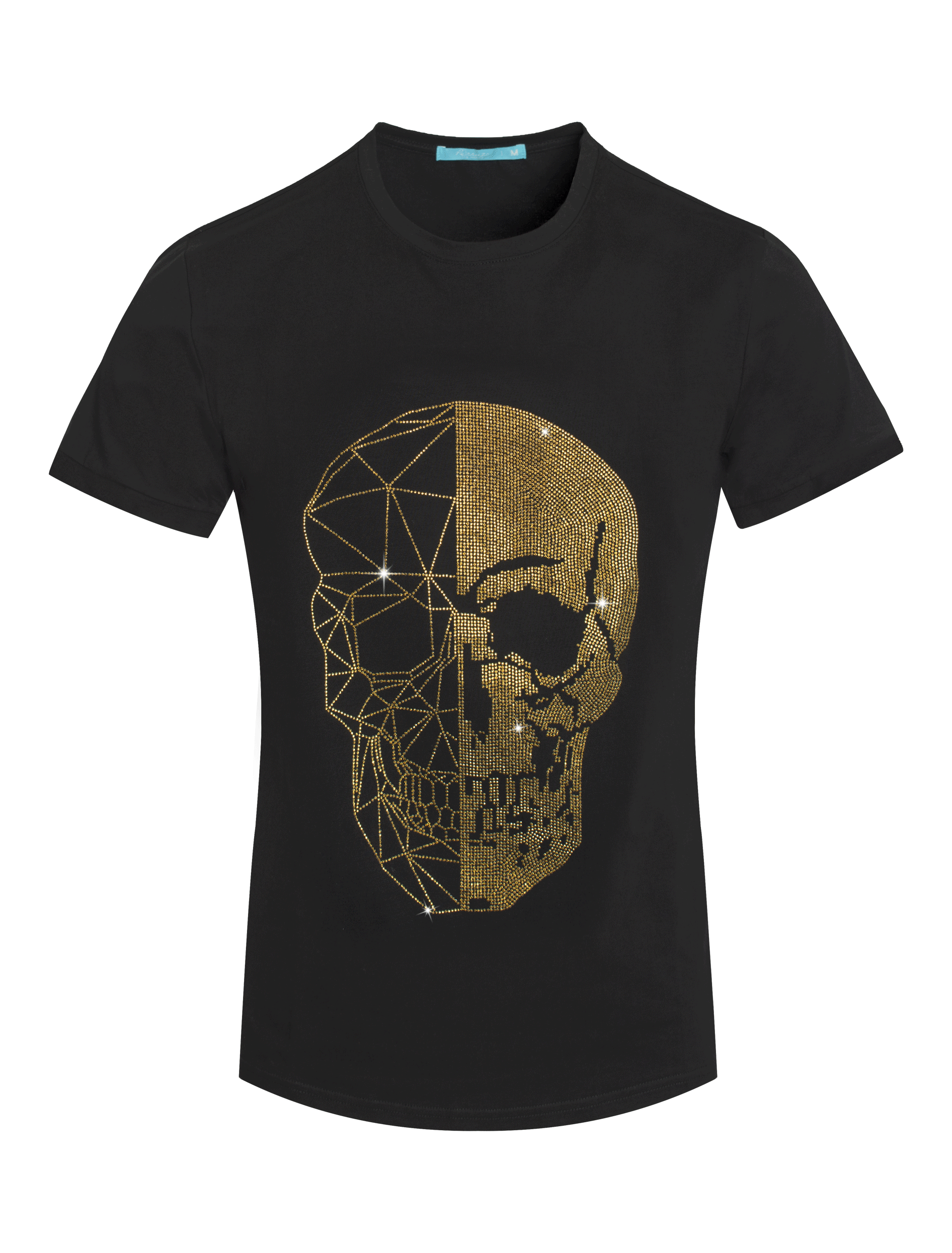 Skull Design Tee with Gold Crystals - Gothic Streetwear T-Shirt for Men & Women | Perfect for Concerts, Halloween, and Alternative Fashion