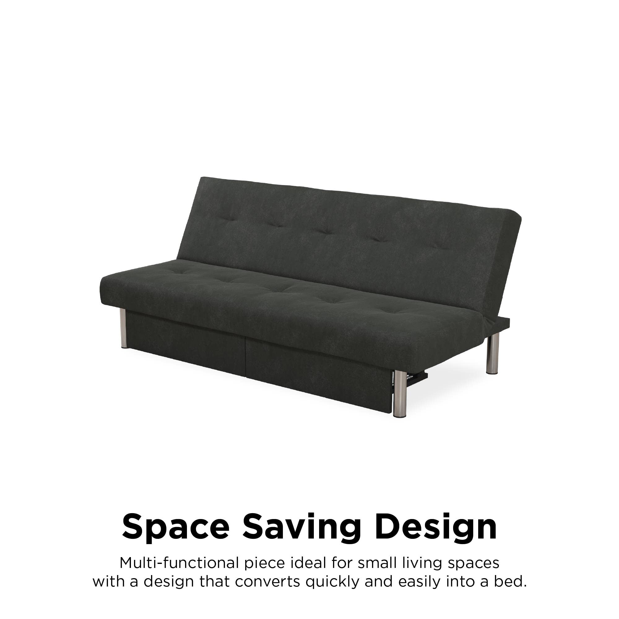 DHP Sola Storage Futon Sofa Bed - Convertible Sleeper with Under Seat Storage, Gray - Perfect for Small Apartments, Guest Rooms & Dorm Rooms