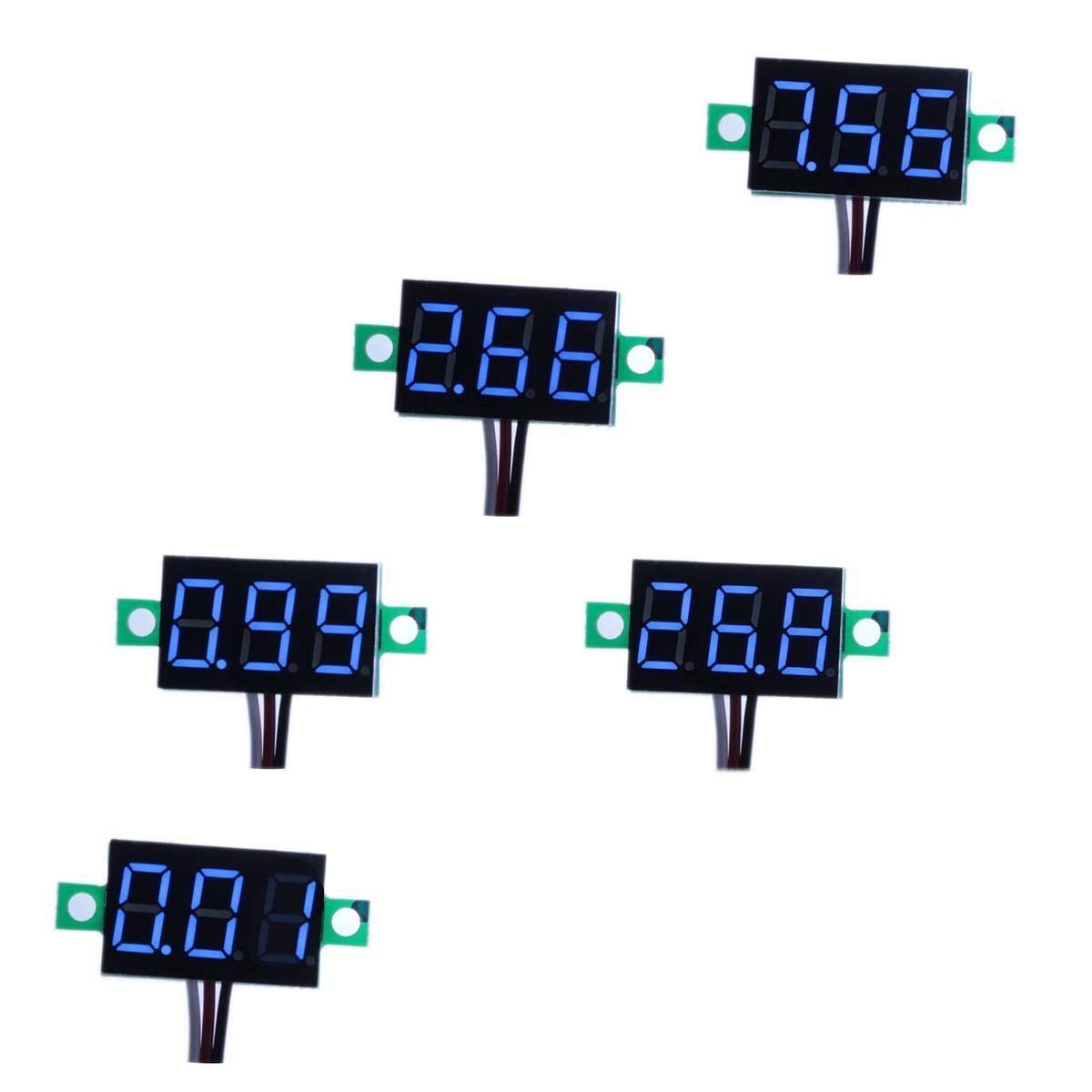 bayite 5-Pack Digital Voltmeter - 0-30V DC Mini Voltage Tester with Blue LED Display, Calibratable 3-Wire Gauge for Car, Motorcycle, Battery Monitoring - Perfect for Automotive Diagnostics & DIY Electronics Projects