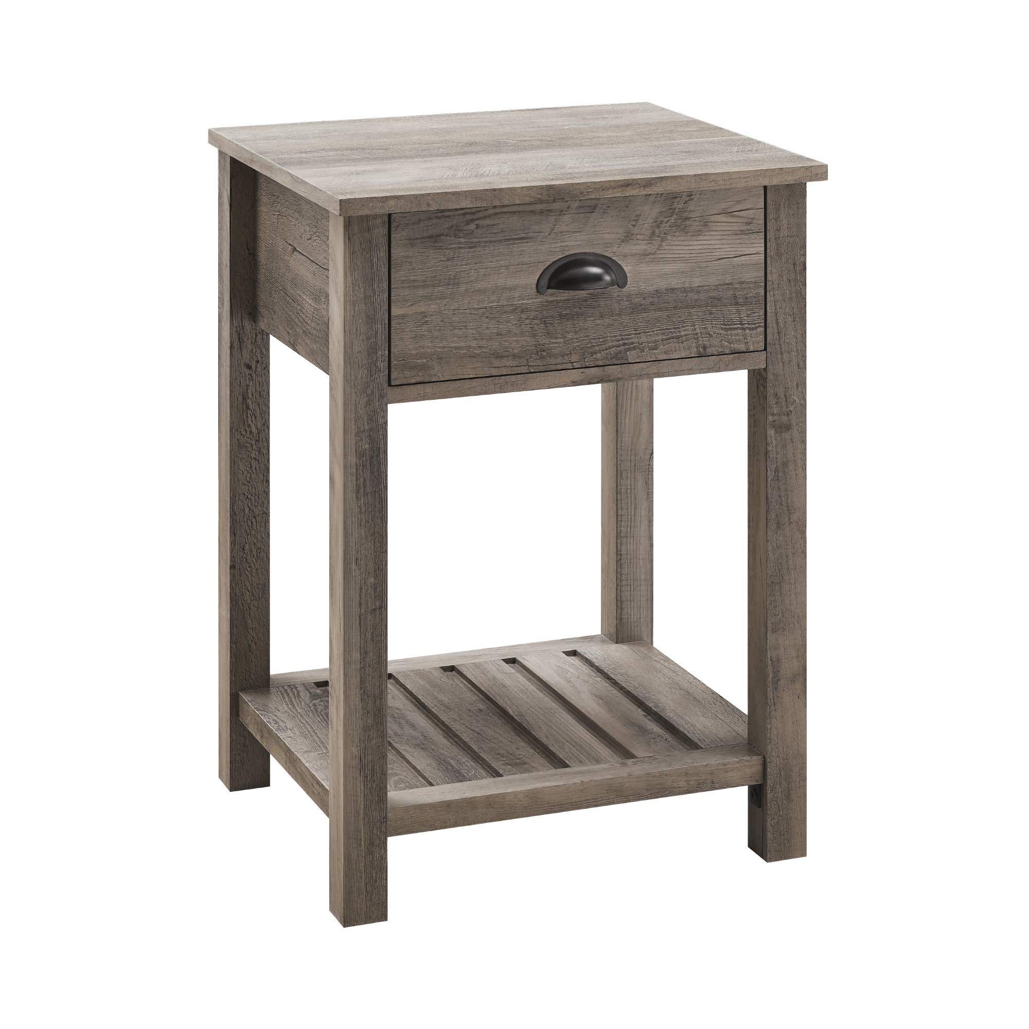 Walker Edison Farmhouse Square Side Accent Table Set - 18 Inch Grey Wash Storage End Table with Door for Living Room, Bedroom & Nightstand - Perfect for Small Space Organization & Home Decor