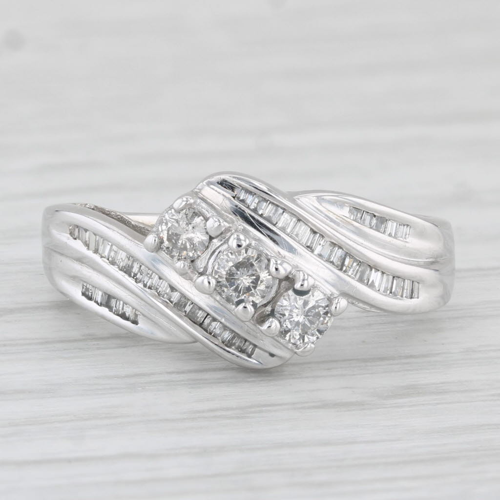 0.47ctw Diamond Bypass Ring in 10k White Gold, Size 6.25 - Elegant Wedding Band, Anniversary Gift for Her, Perfect for Engagement & Special Occasions
