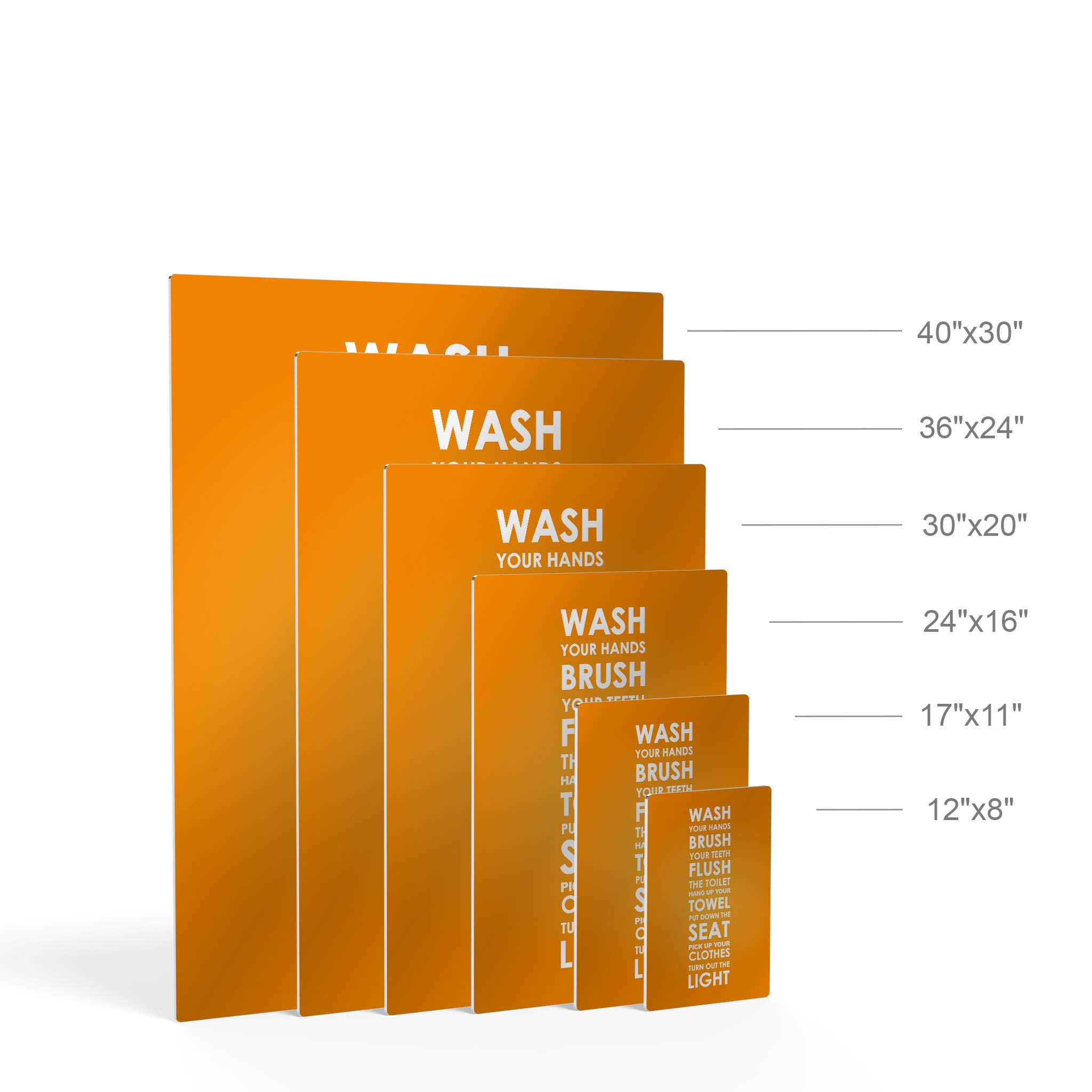 Smile Art Design Orange WASH Typography Metal Print - Funny Bathroom Sign for Kids, Bathroom Wall Decor & Home Art - Ready to Hang, Made in USA (24x16) - Perfect for Kids' Bathrooms, Playrooms & Nursery Decor