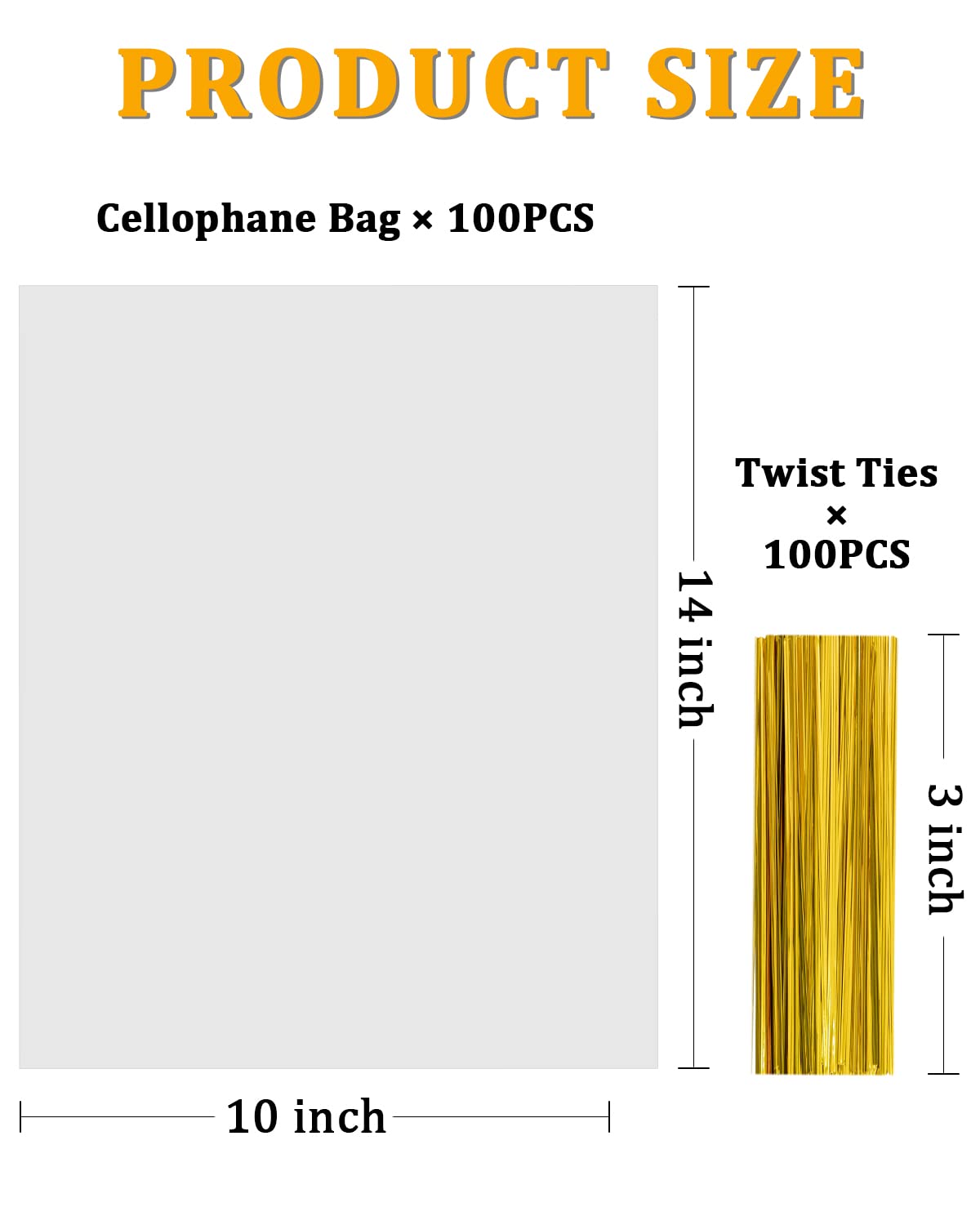 100pcs Clear Cellophane Gift Bags 10x14 Inches with Ties - Large Plastic Goodie Bags for Cookies, Candy, Party Favors & Treats - Perfect for Birthday, Wedding, Baby Shower & Holiday Packaging