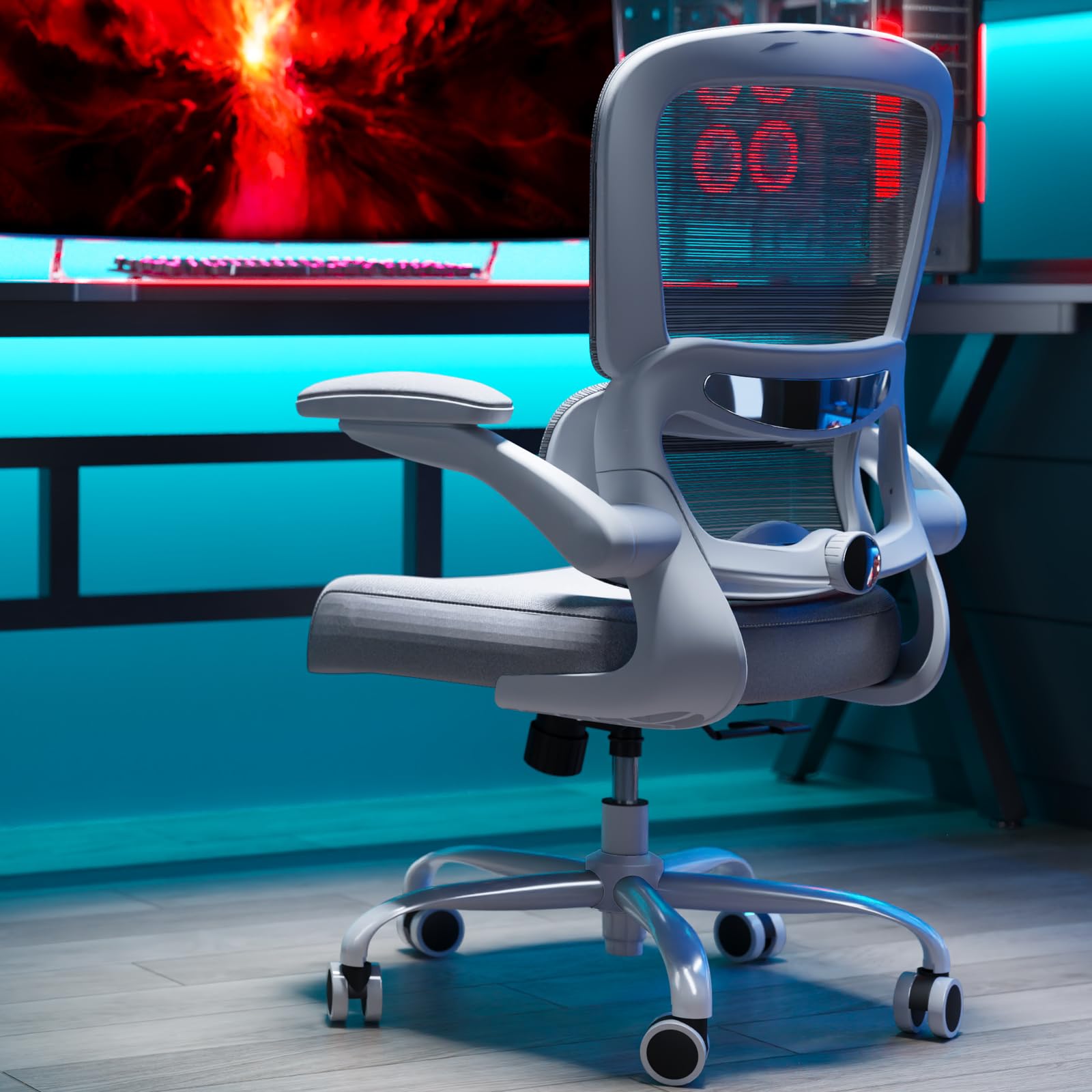 Ergonomic Office Chair with Adjustable Lumbar Support - Mesh Back Computer Desk Chair for Home Office - Executive Swivel Task Chair with Comfortable Seat - Perfect for Long Work Hours & Video Conferencing (Grey)