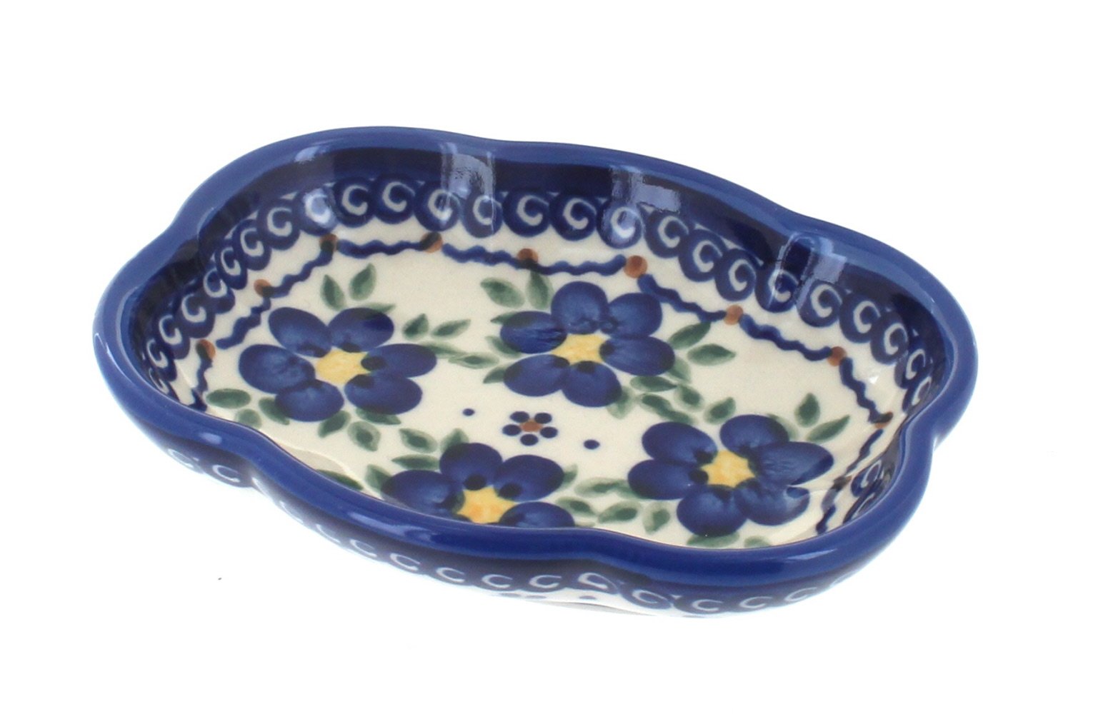 Handmade Blue Rose Polish Pottery Soap Dish - Spring Blossom Design - Ceramic Bathroom Decor for Home, Spa & Gift Giving