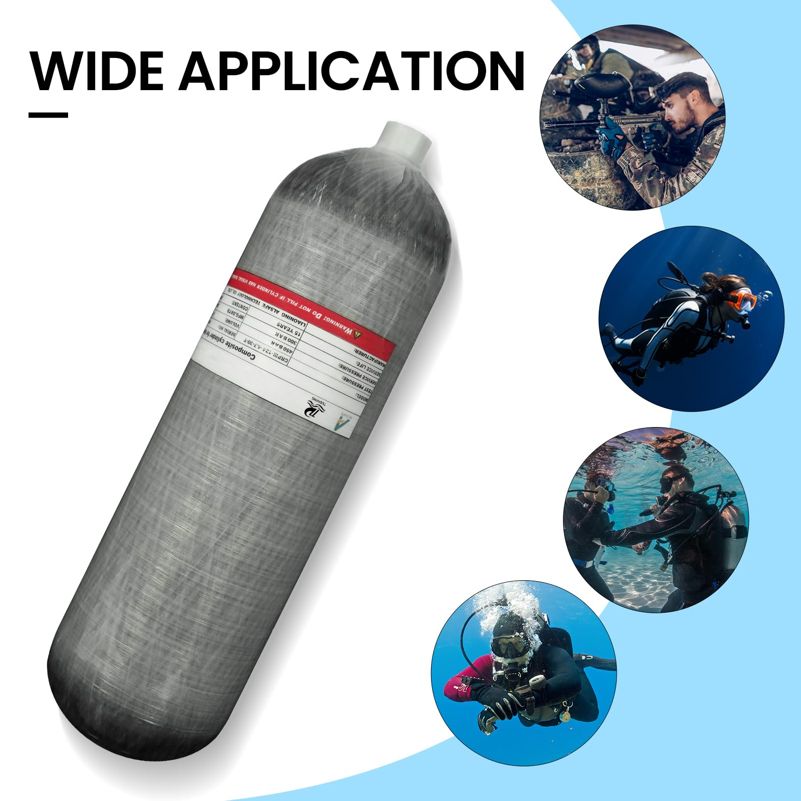 TUDIVING 4.7L 4500Psi Carbon Fiber Scuba Diving Tank - High Pressure Air (HPA) Cylinder for Deep Diving, PCP Paintball & Underwater Adventures | Portable 286 Cu in Oxygen Tank with M18x1.5 Valve | Perfect for Professional Divers, Paintball Enthusiasts & Outdoor Sports