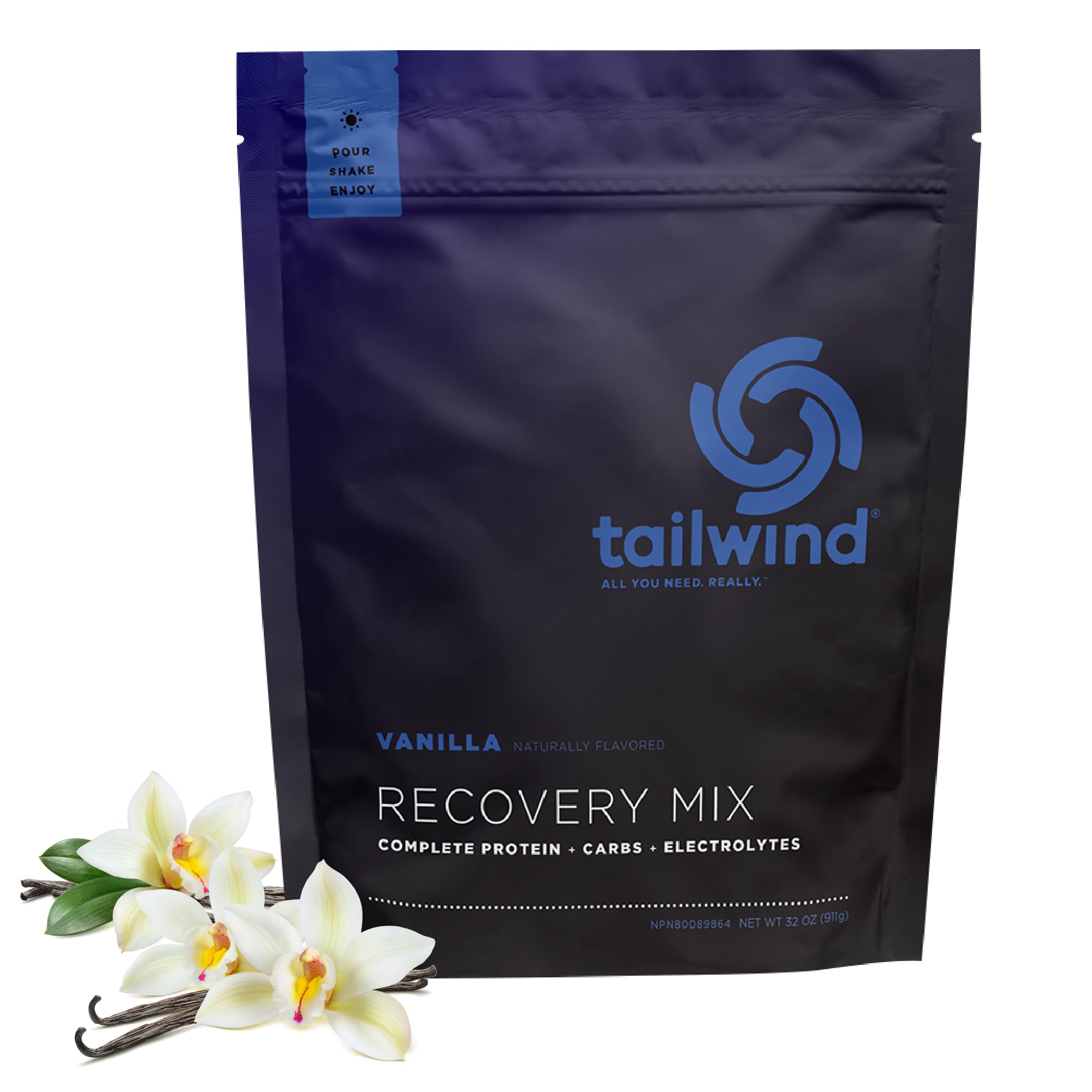Tailwind Nutrition Recovery Mix - Complete Protein, Carbs & Electrolytes Powder | Vegan Post-Workout Drink | Gluten, Soy & Dairy Free | Vanilla Flavor (15 Servings) | Ideal for Gym Recovery, Hiking & Endurance Sports