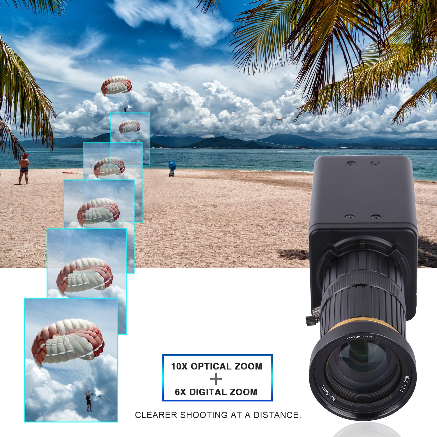YIWENG 4K HD Webcam with 8MP, 10X Optical Zoom, 60° Wide Angle, Manual Focus & Auto Exposure - Built-in Microphone for Video Conferencing, Live Streaming & Online Classes