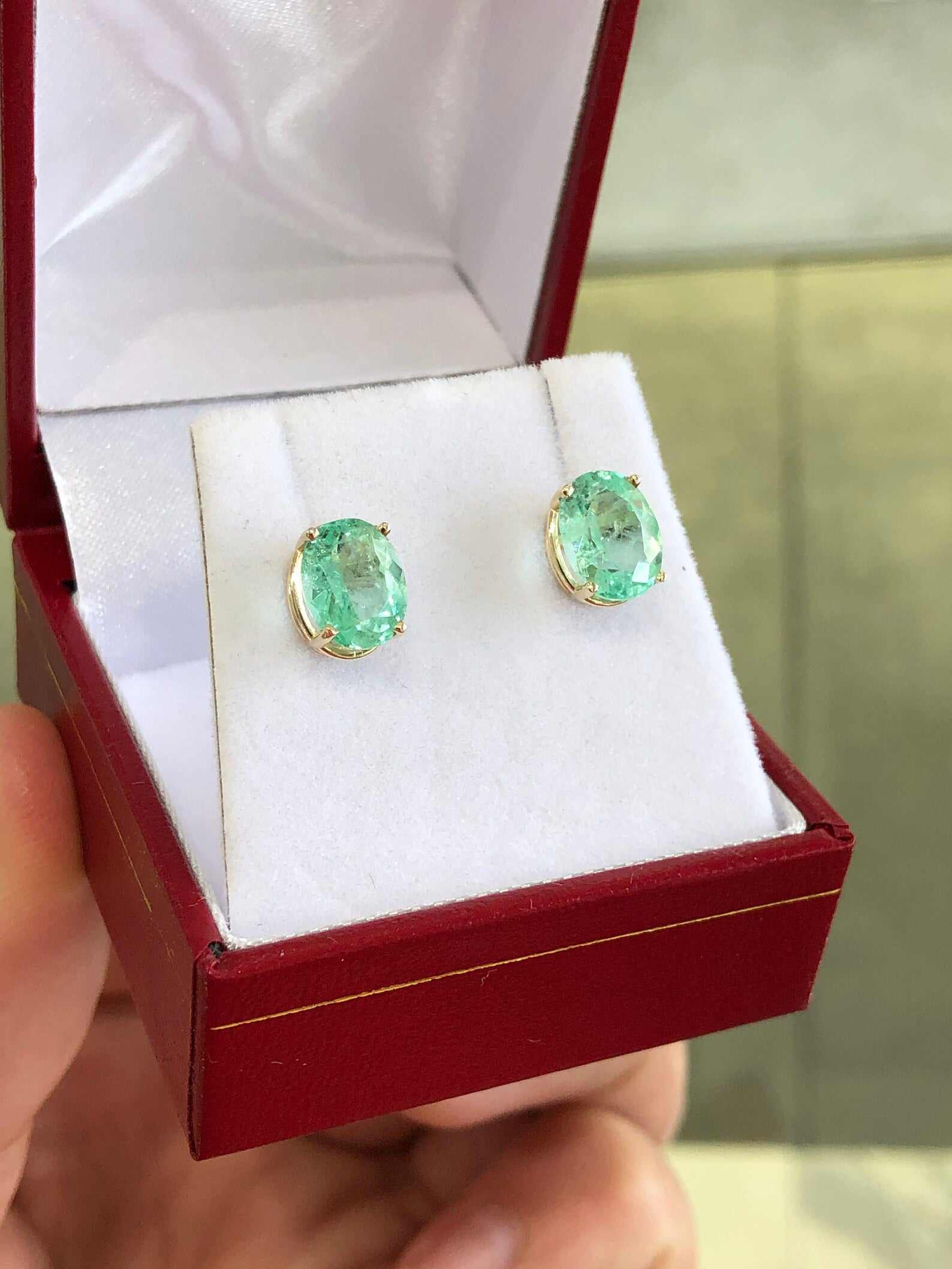 3.03tcw Oval Shape Natural Colombian Emerald Stud Earrings in 14K Gold - Elegant Jewelry for Women, Perfect for Weddings, Parties & Gifts