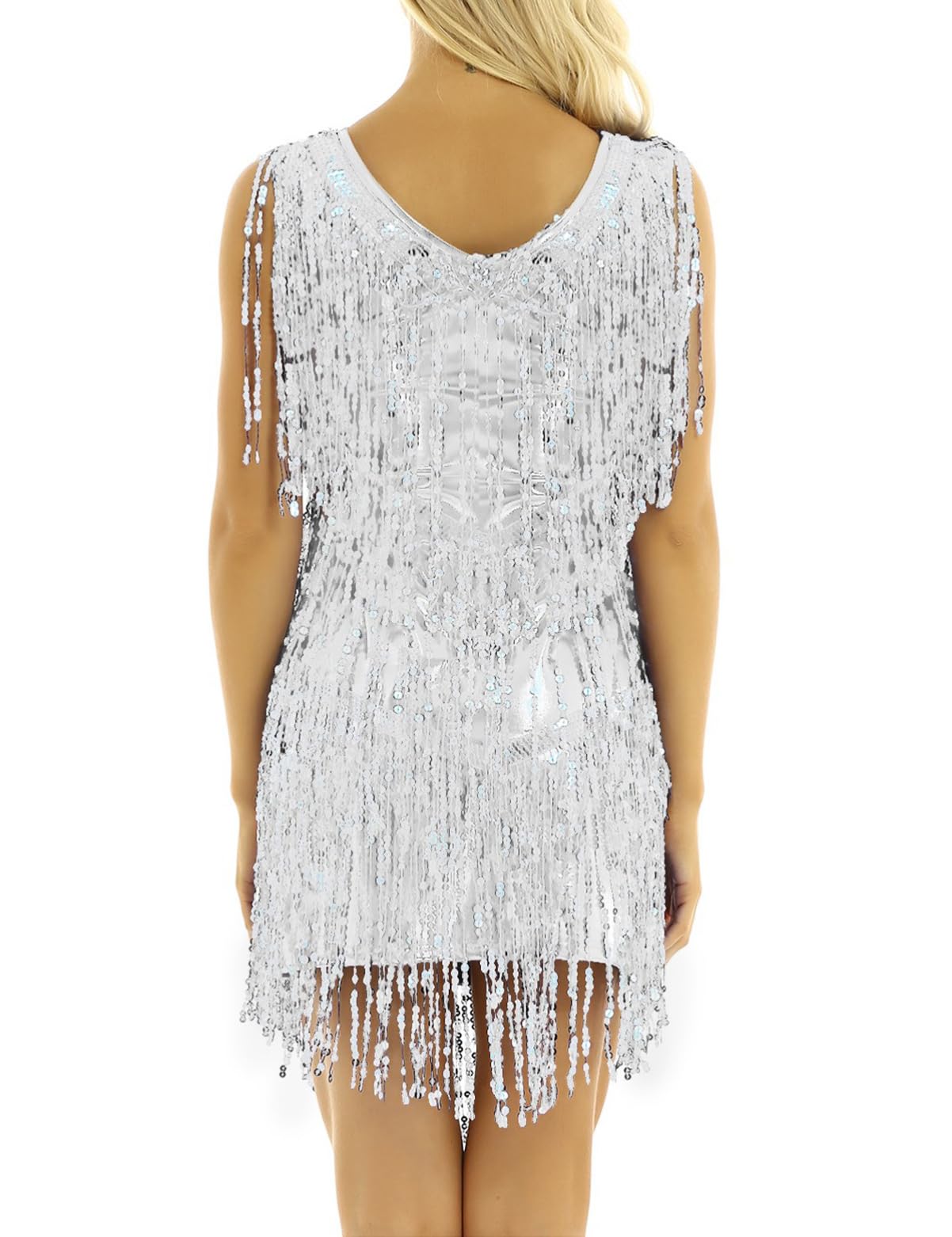 Sparkling Women's Ballroom Dance Dress with V-Neck & Sequins Tassels - Sexy Latin Salsa Performance Dress for Competition, Party & Evening Wear