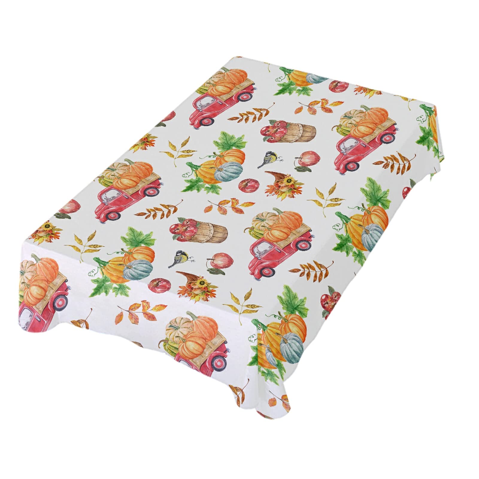 Premium Fall Harvest Thanksgiving Tablecloth - 60 x 120 Inch Rectangle Polyester Table Cover with Pumpkin Truck Design for Autumn Party Decor, Dining Table Setting & Seasonal Home Decoration