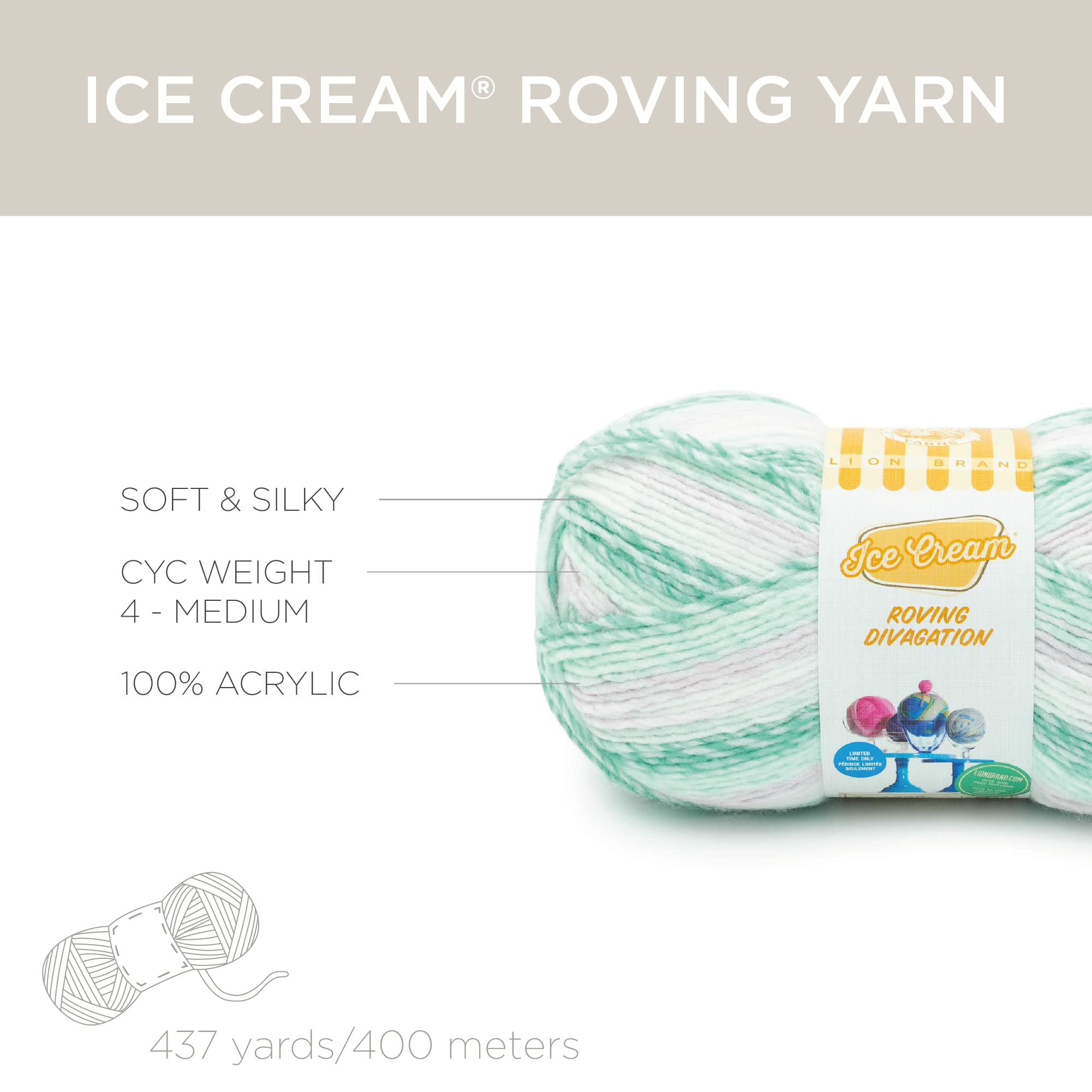 Lion Brand Yarn Ice Cream Roving Stripes Yarn - Soft Chunky Knitting Yarn for Crochet & DIY Crafts - Perfect for Scarves, Blankets, and Home Decor Projects