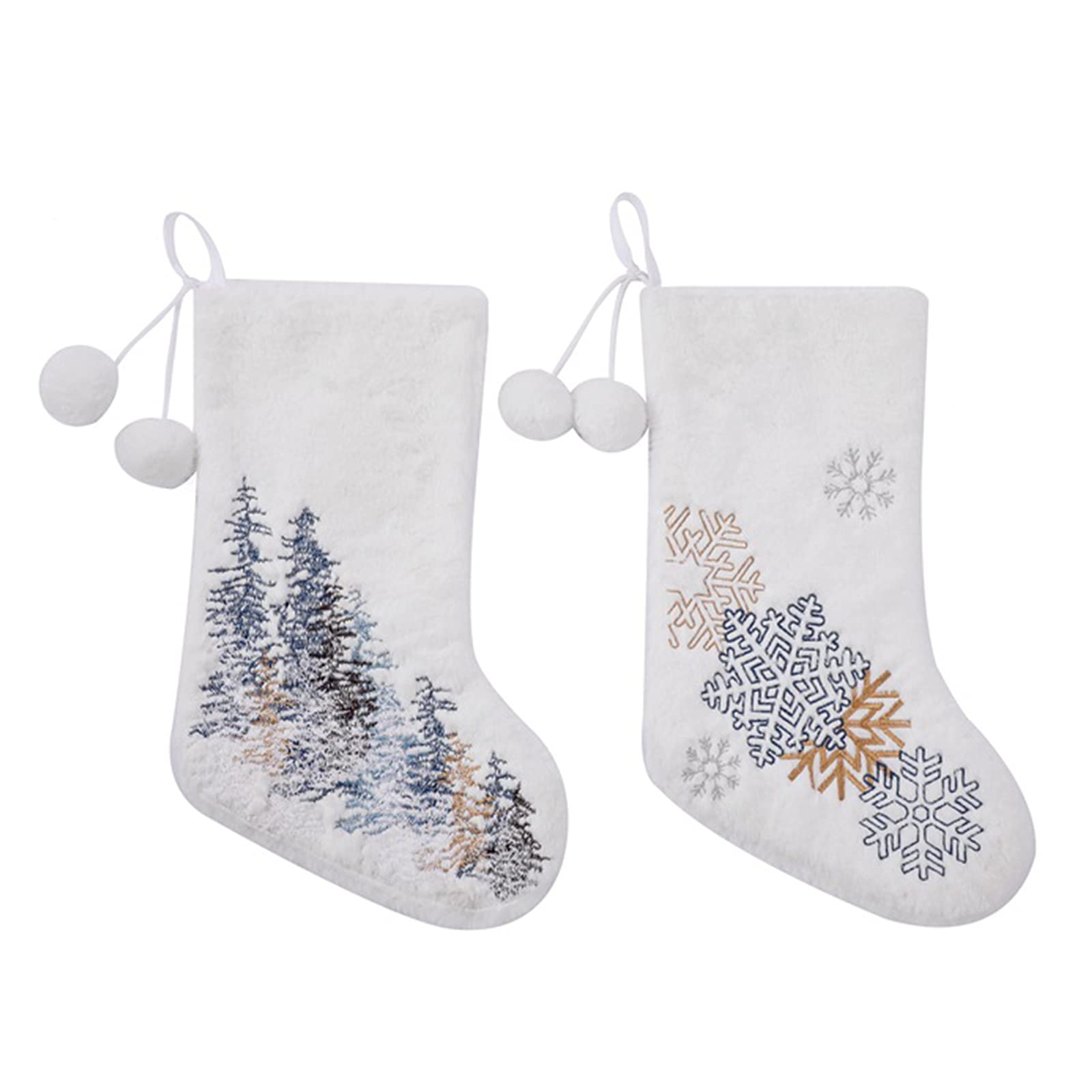 2-Pack 18-Inch Plush Christmas Stockings with Embroidered Snow & Tree Designs - Festive Holiday Hanging Socks for Family, Xmas Party & Home Decor (Great for Fireplace Mantel, Gift Exchange & Christmas Morning Surprises)