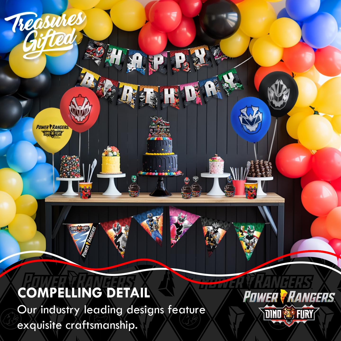 Power Rangers Cake Topper Set - 1 Cake Topper & 24 Cupcake Toppers with Wrappers - Officially Licensed Birthday Party Supplies for Kids - Perfect for Power Rangers Themed Birthday Cakes, Cupcakes and Celebrations