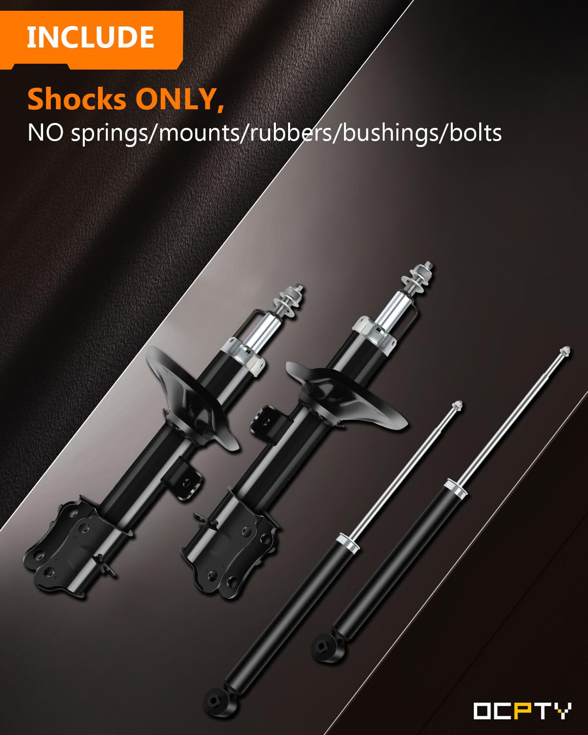 OCPTY Front & Rear Shock Absorbers for Chevy Aveo 2004-2011, Pontiac G3 2009-2010, Suzuki Swift 2004-2009 - Gas Struts (Set of 4) - Smooth Ride & Enhanced Handling for City Driving & Daily Commutes