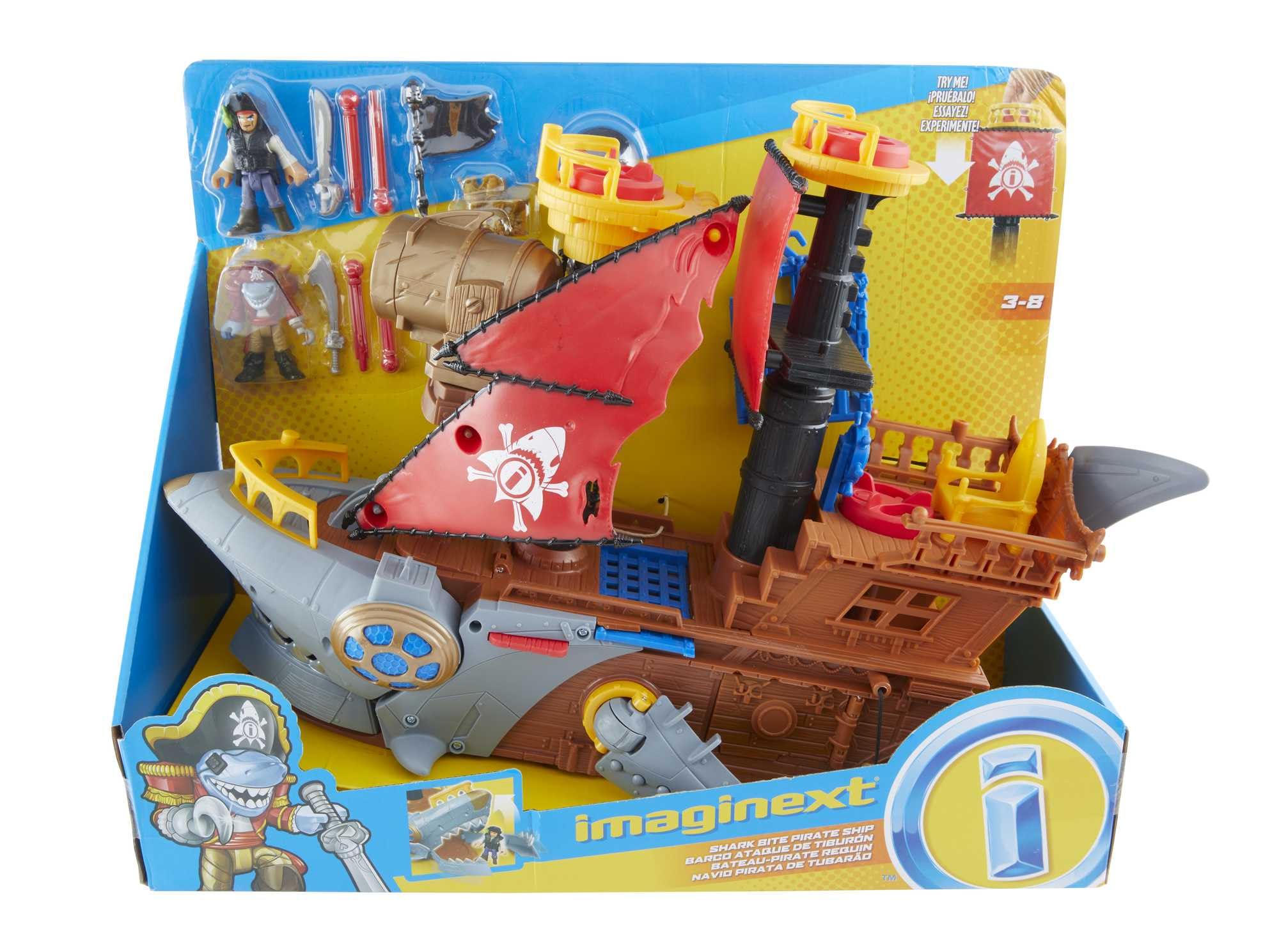 Fisher-Price Imaginext Shark Bite Pirate Ship Toy Playset with 3 Pirate Figures & 20+ Accessories - Interactive Battling Boat for Kids Ages 3-8 - Perfect for Imaginative Play, Birthday Gifts & Preschool Learning