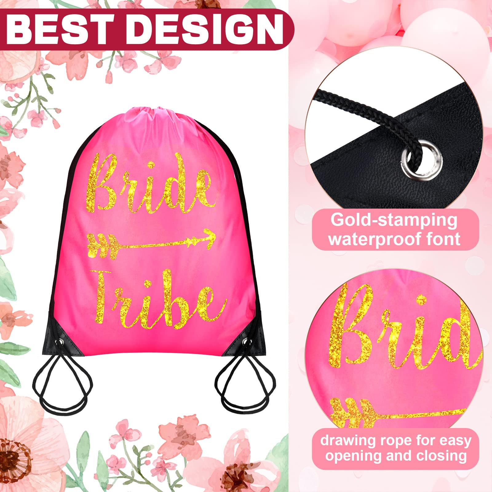 Maitys 12-Piece Rose Red Bridal Shower Drawstring Bags - Bachelorette Party Favors, Wedding Gift Bags for Bridesmaids & Guests - Perfect for Bridal Showers, Wedding Receptions & Bachelorette Parties